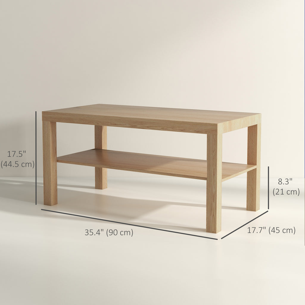 2 Tier Coffee Table with Storage Shelf, Rectangular Center Table for Living Room, Home Office Furniture Nature Wood