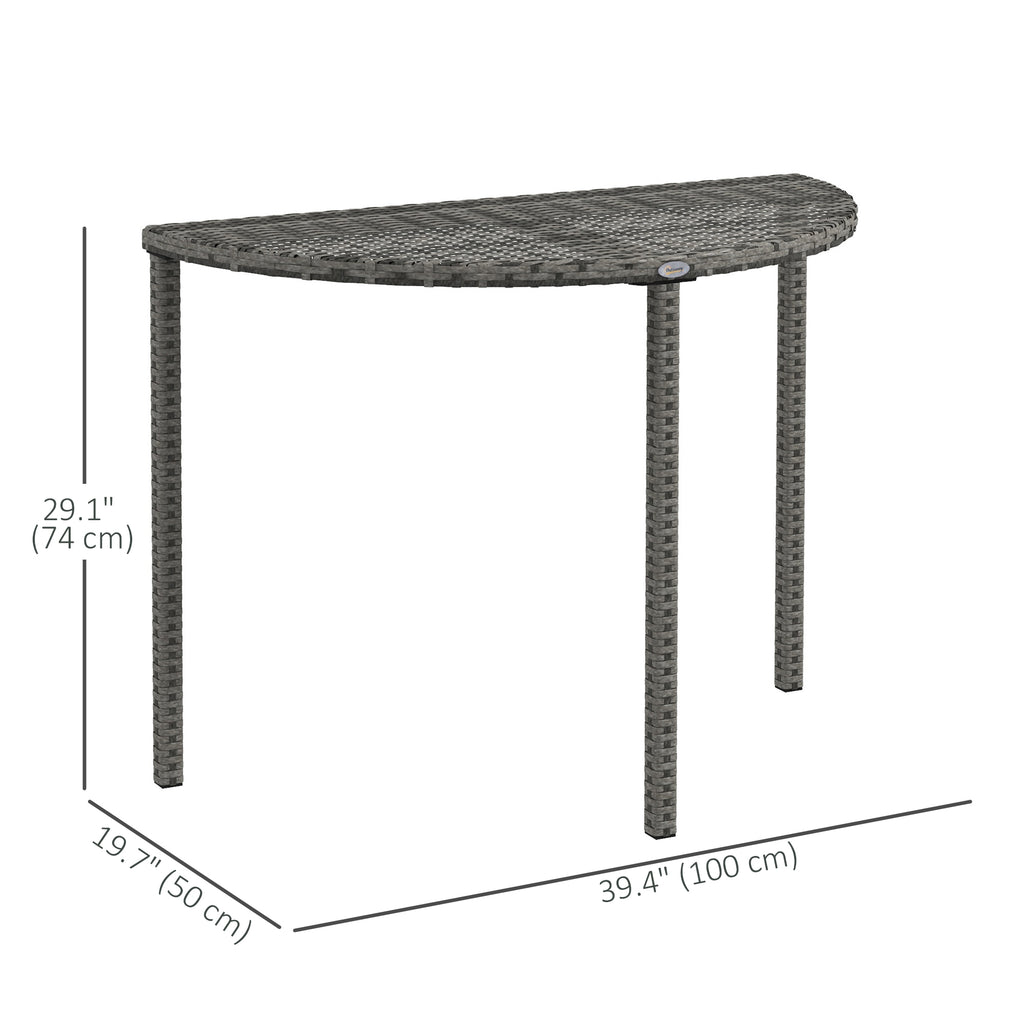 Half Round Side Table, PE Rattan Coffee Table with Metal Frame for Patio, Garden, Balcony, Black