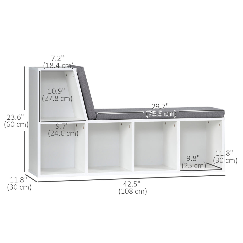Multi-Purpose Bookshelf with 5 Cubes, 5-Cubby Bookcase with Cushioned Reading Nook and Storage Shelves, Grey