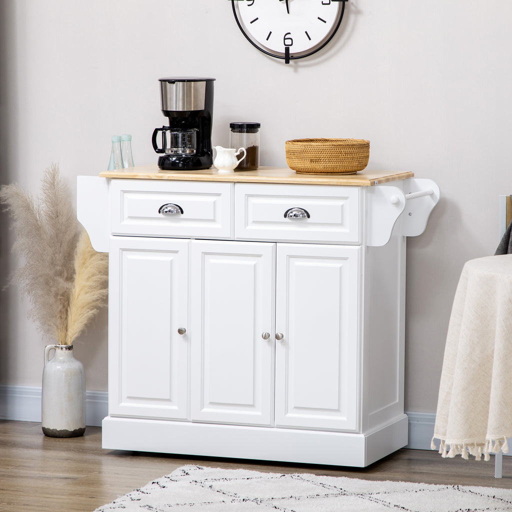 Kitchen Island with Storage Rolling Kitchen Serving Cart with Rubber Wood Top Towel Rack Storage Drawer Cabinet, Black
