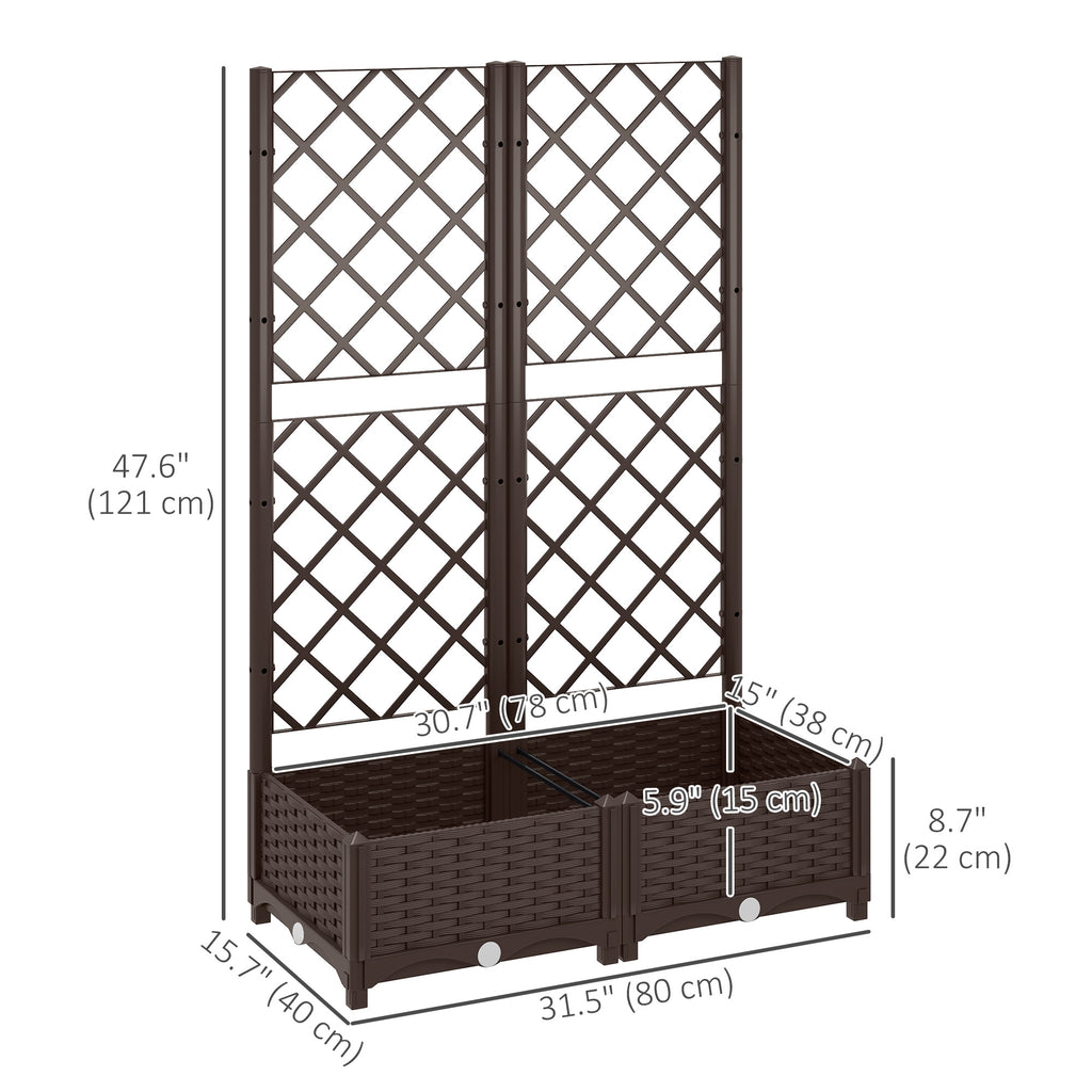 Raised Garden Bed with Trellis, Plastic Raised Flower Bed with Drainage Holes and Drain Plugs, 16" x 16" x 48"