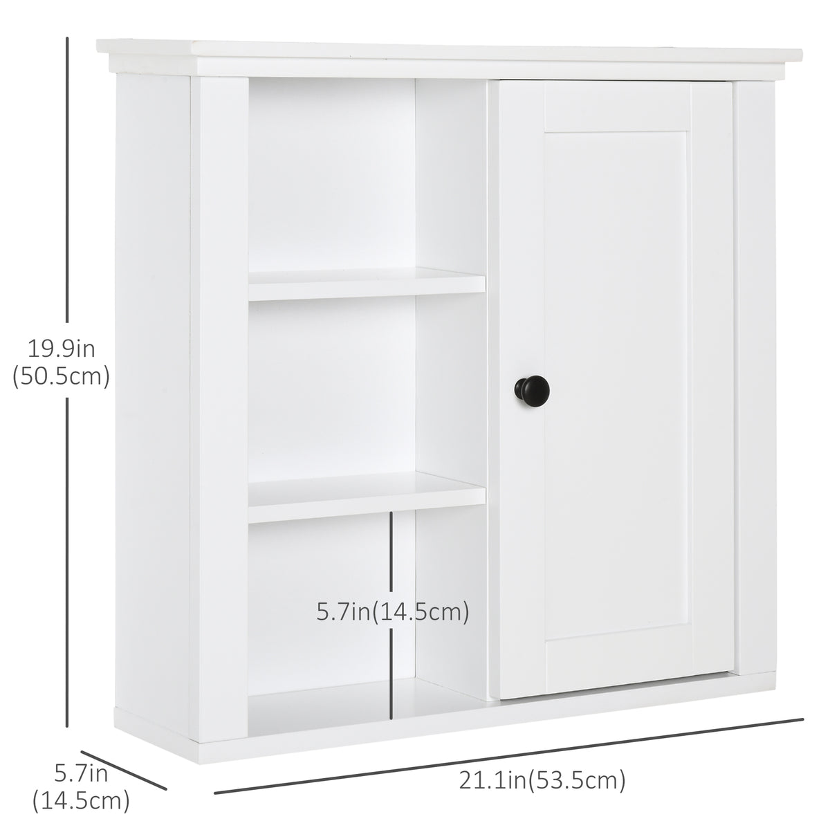 Bathroom Wall Cabinet, Wall Mounted Medicine Cabinet with 3 Open Shelves and Storage Cupboard for Laundry Room, White