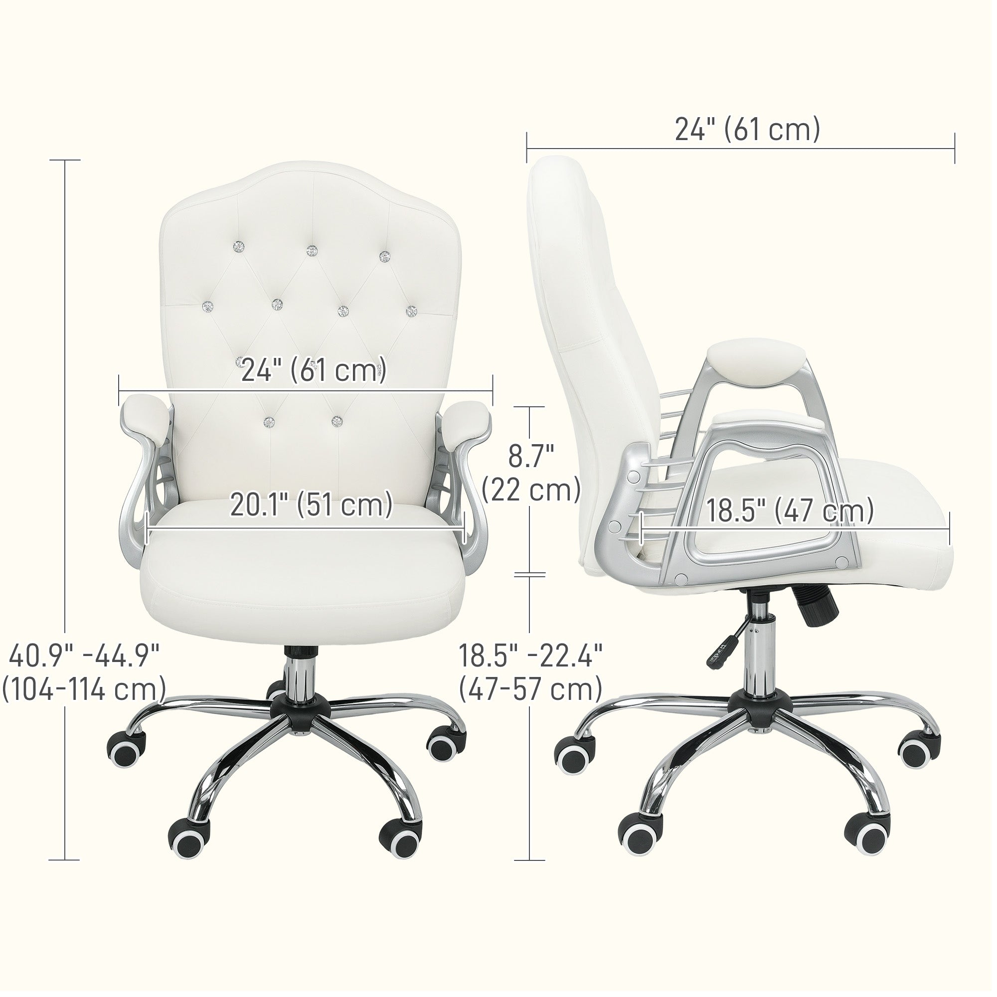 Vanity Office Chair, Velvet Computer Desk Chair with Swivel Wheels, Adjustable Height, Tilt Function, Off-White