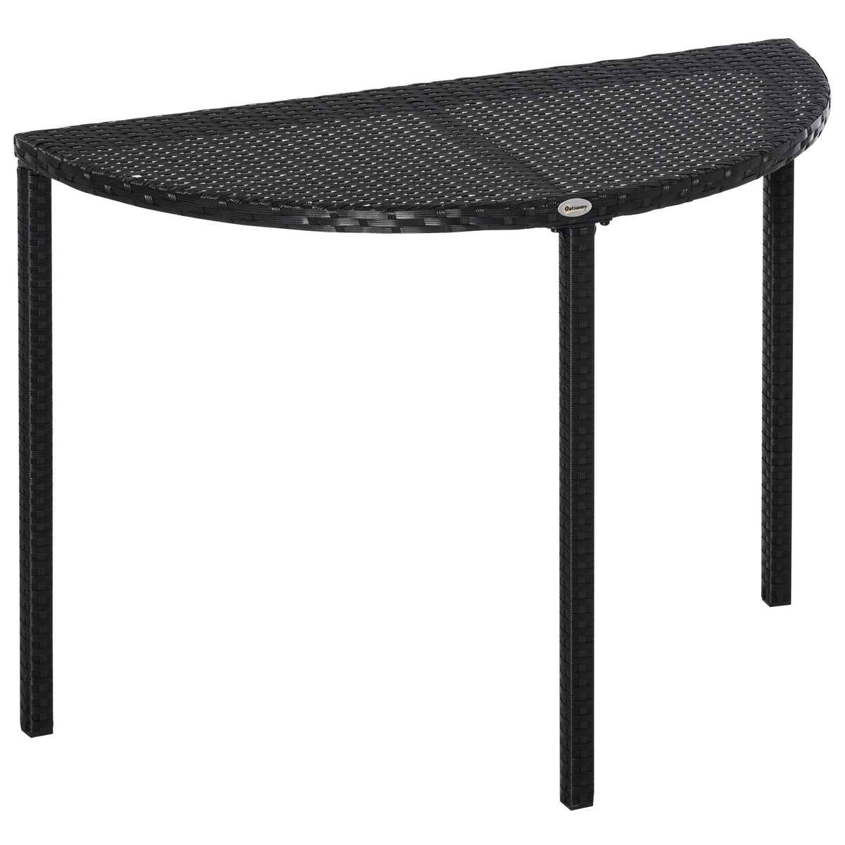 Half Round Side Table, PE Rattan Coffee Table with Metal Frame for Patio, Garden, Balcony, Black