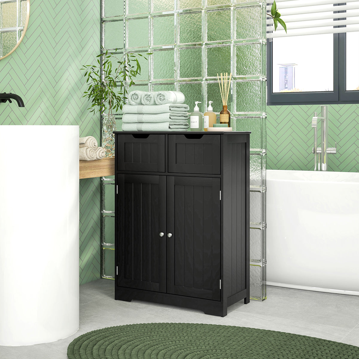 Bathroom Cabinet, Bathroom Storage Cabinet with 2 Drawers, Adjustable Shelf for Living Room, Entryway, White