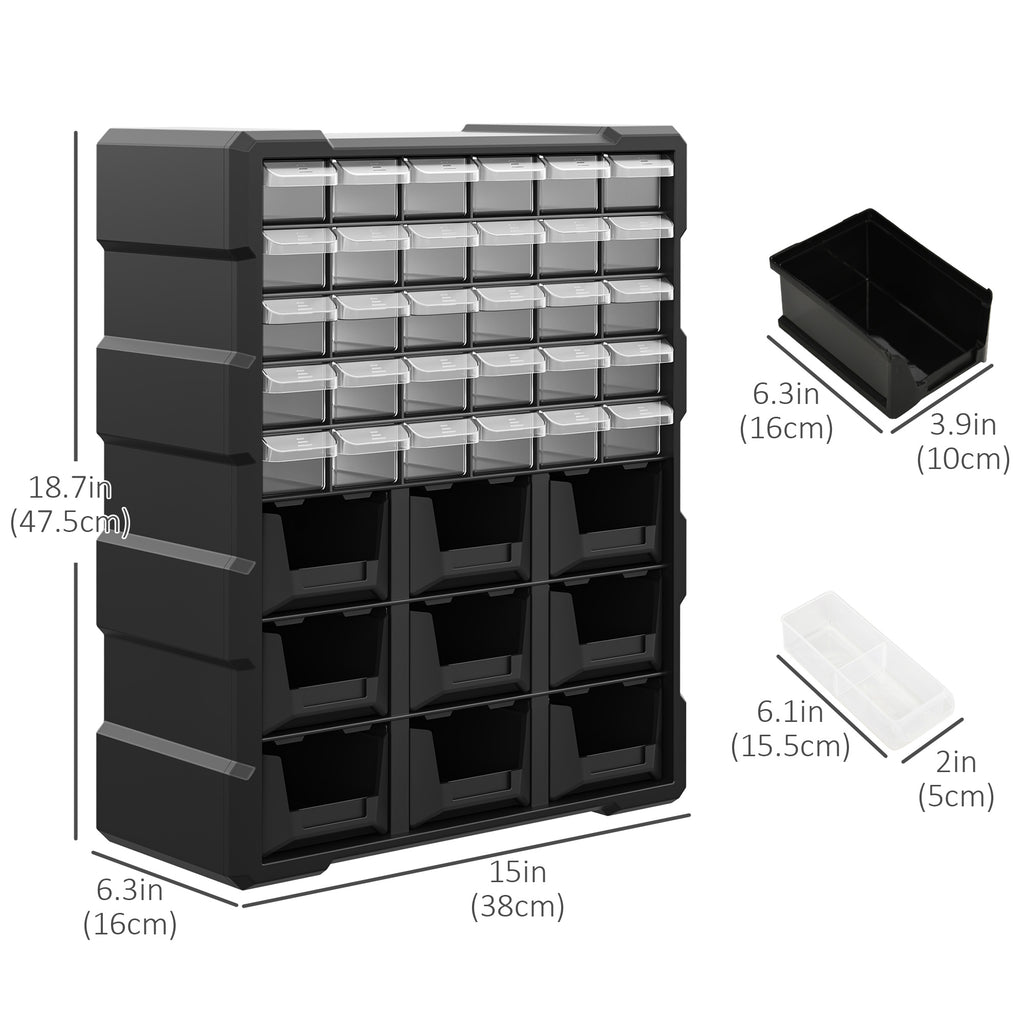 Plastic 39 Drawer Parts Organiser Wall Mount Storage Cabinet for Small Nuts Bolts Tool Set of 2 Black