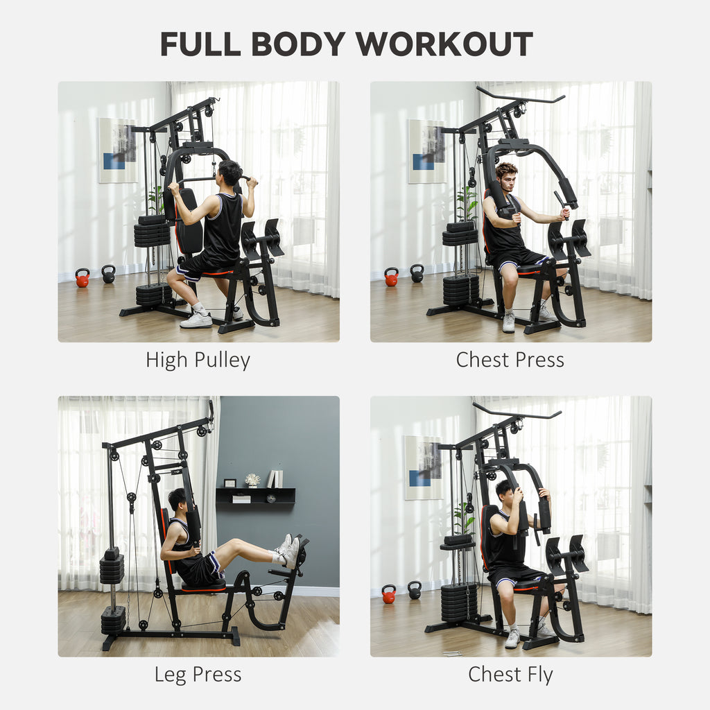 Soozier Home Gym Weights Machine, Multi Gym Lat Pulldown and Leg Workout Equipment with 99lbs Weight Stack
