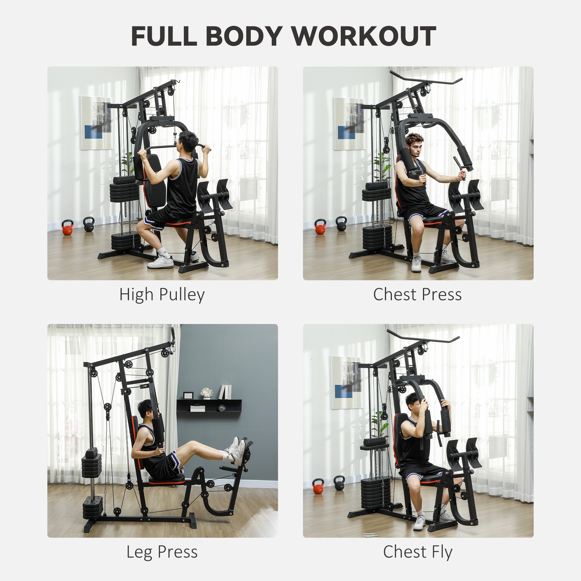 Soozier Home Gym Weights Machine, Multi Gym Lat Pulldown and Leg Workout Equipment with 99lbs Weight Stack