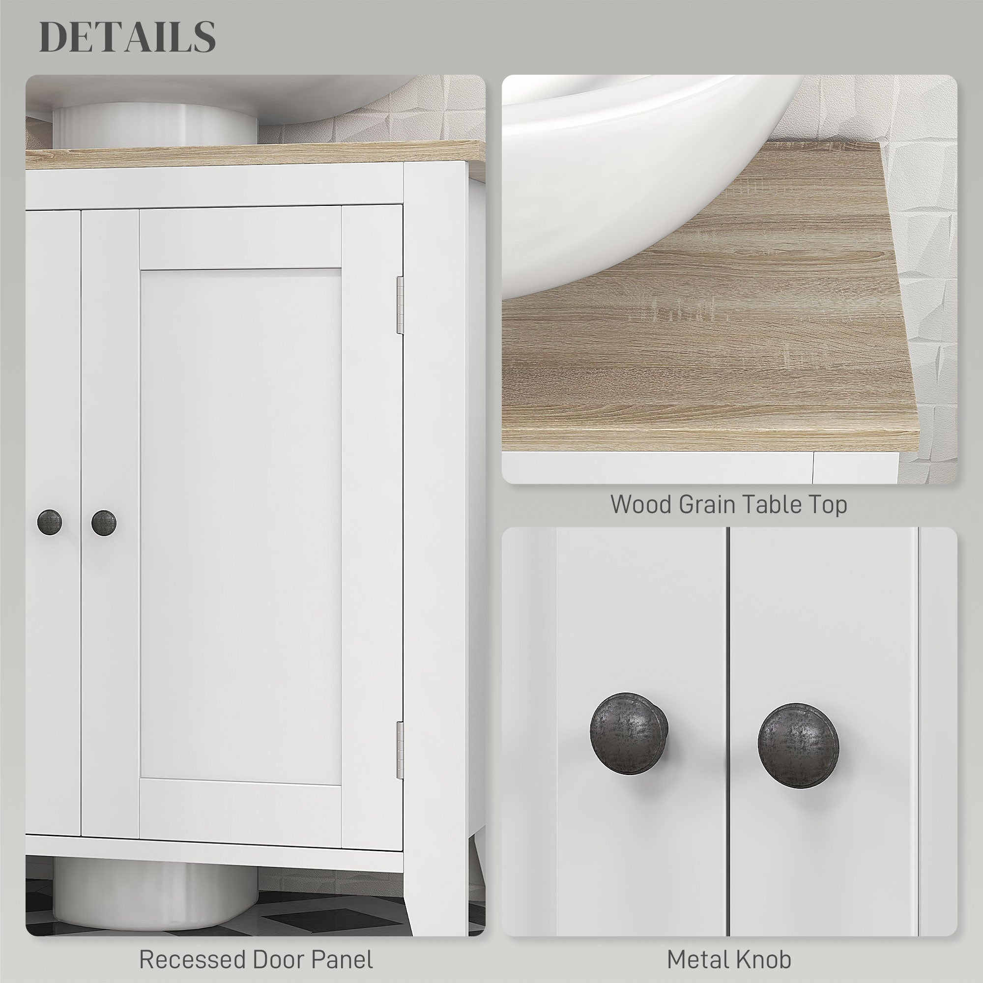 Bathroom Sink Vanity Unit, Under Sink Bathroom Cabinet with U-Shape Design and Adjustable Shelf, White