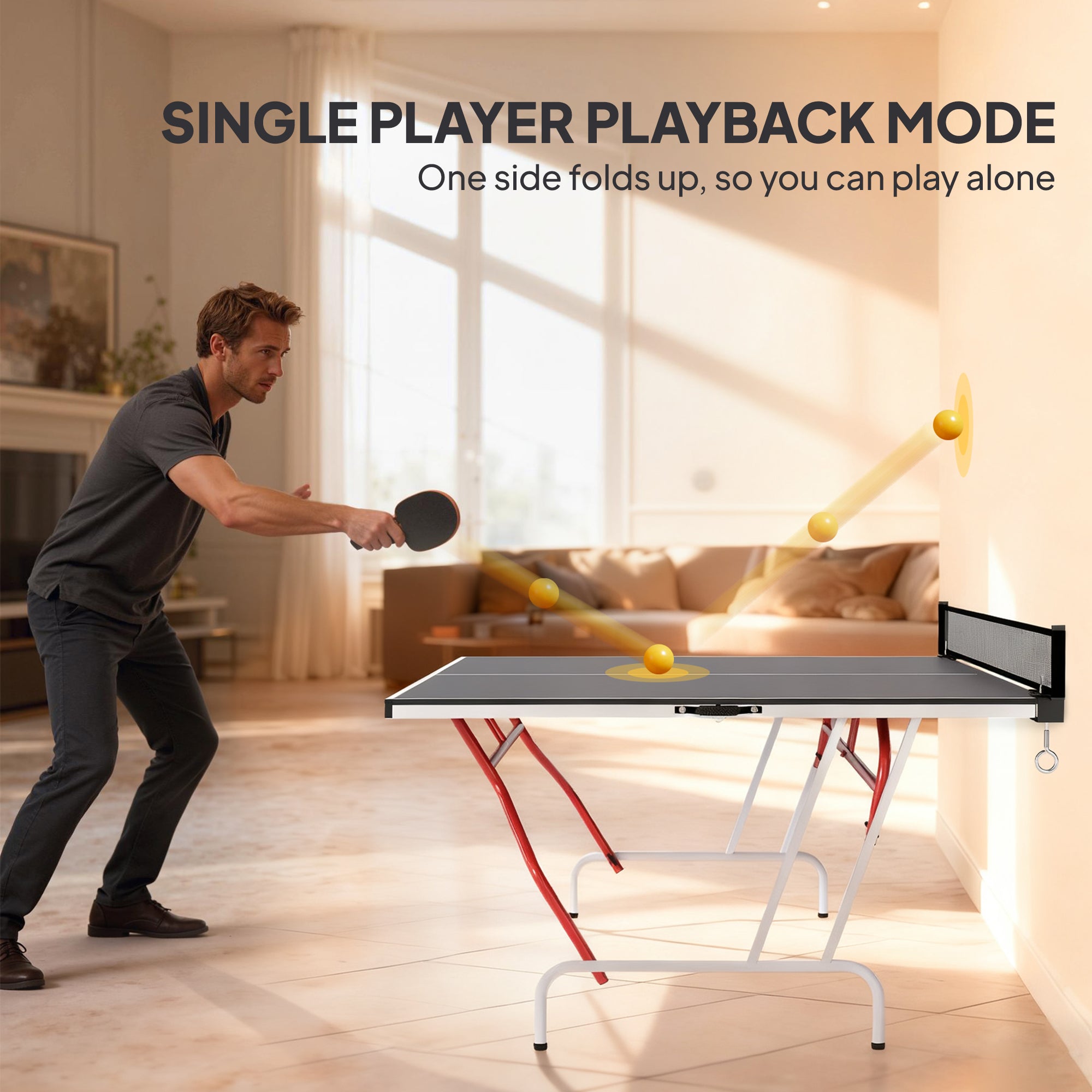 Soozier 9' x 5' Full Size Table Tennis Table, Folding Ping Pong Table with Paddles and Balls, Dark Grey