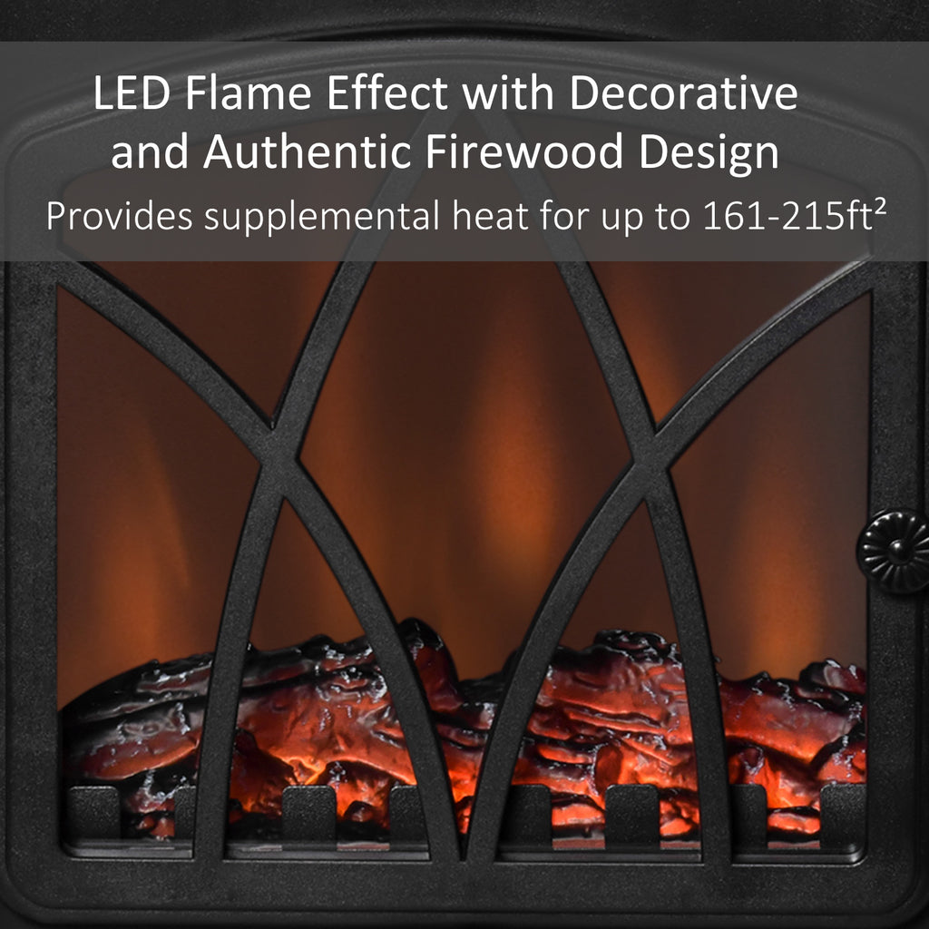 Free Stand Electric Fireplace Stove Heater with Adjustable LED Flame Effect and Front Door, 750W/1500W, Black