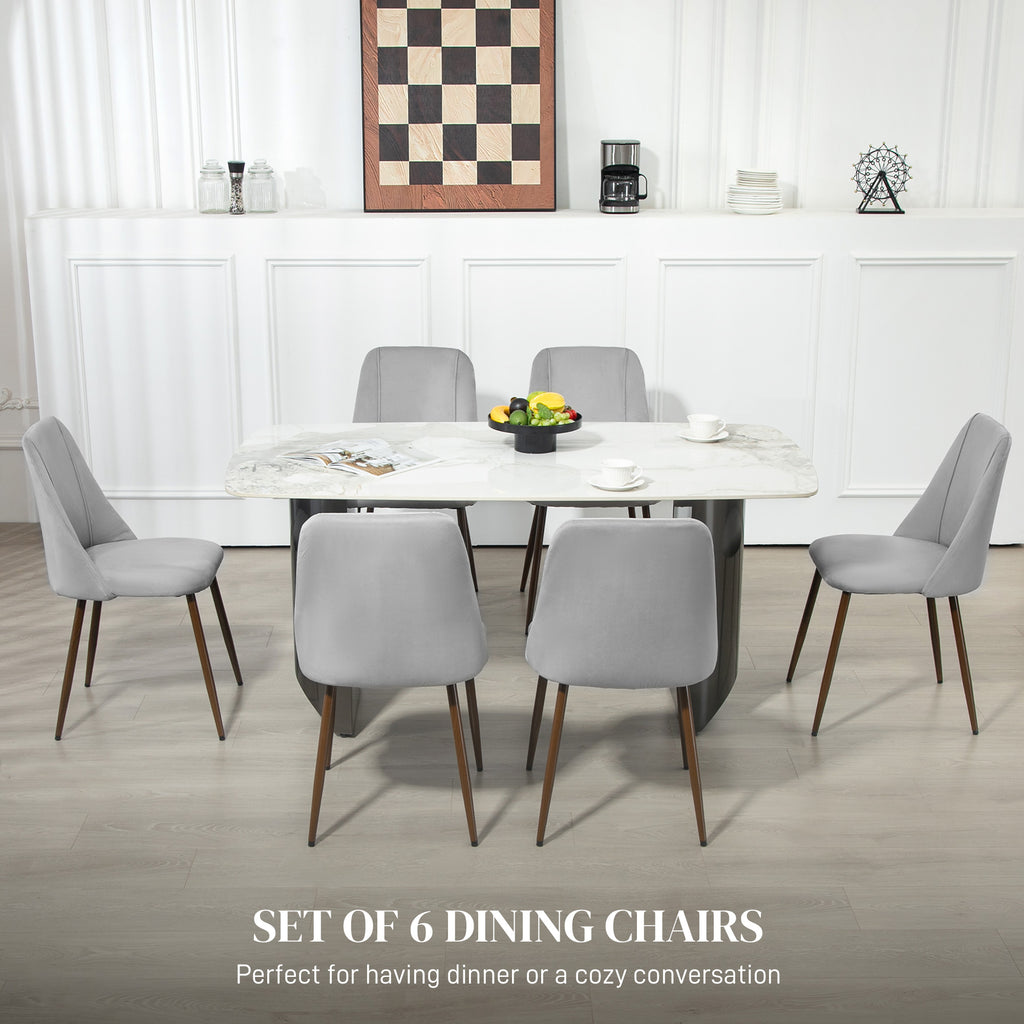 Upholstered Dining Chairs Set of 4, Velvet Accent Chair with Back and Wood-grain Steel Leg for Kitchen, Grey