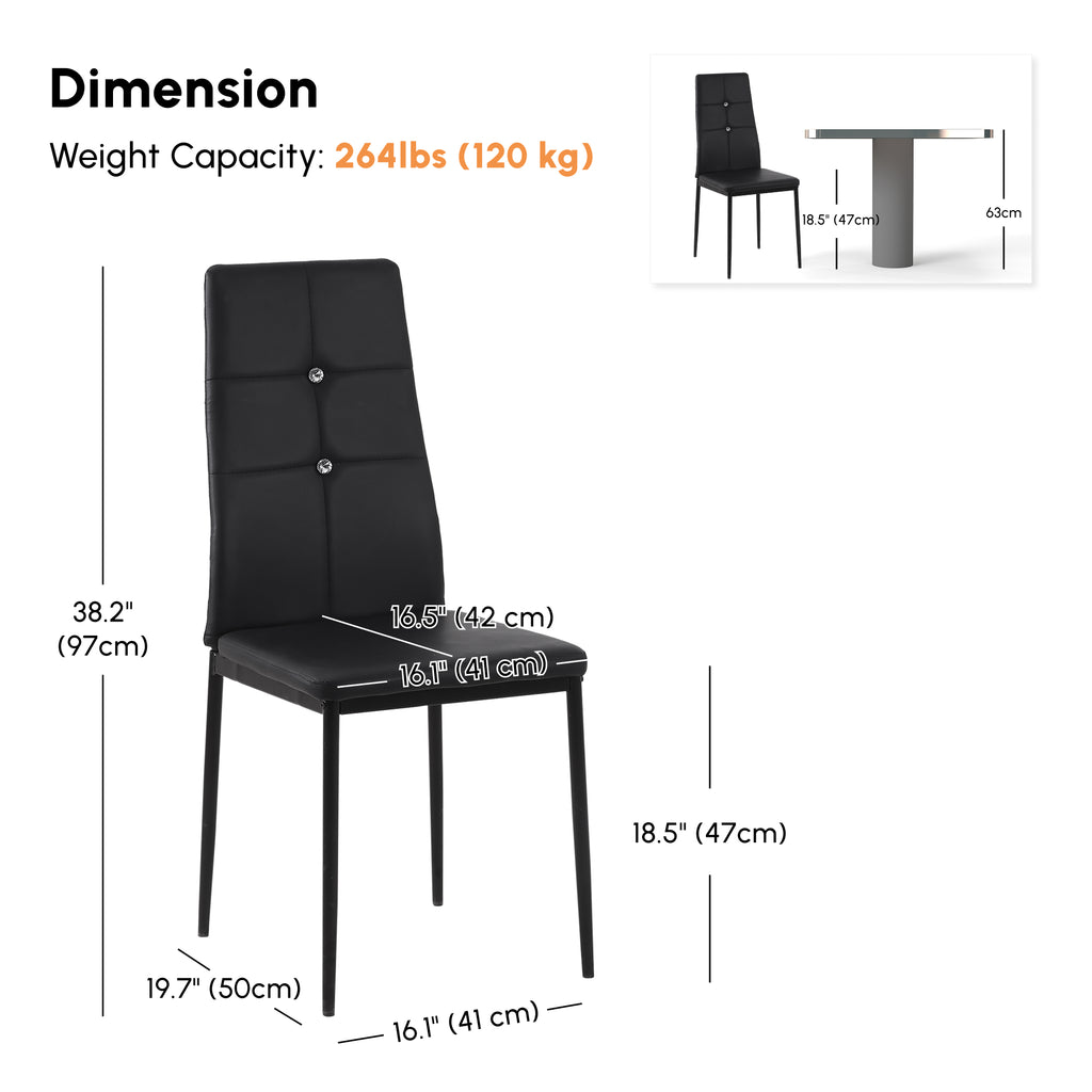 Set of 6 Button Tufted Back Side Chairs with Upholstered Seat, Steel Legs for Living Room, Kitchen, Bedroom, Black