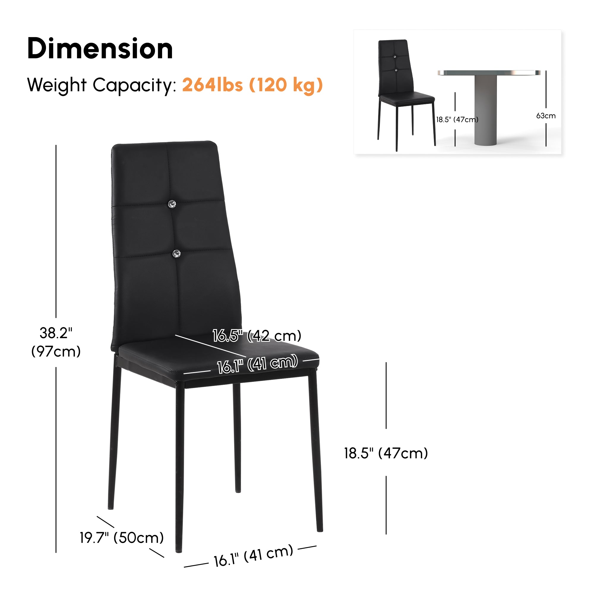 Set of 6 Button Tufted Back Side Chairs with Upholstered Seat, Steel Legs for Living Room, Kitchen, Bedroom, Black