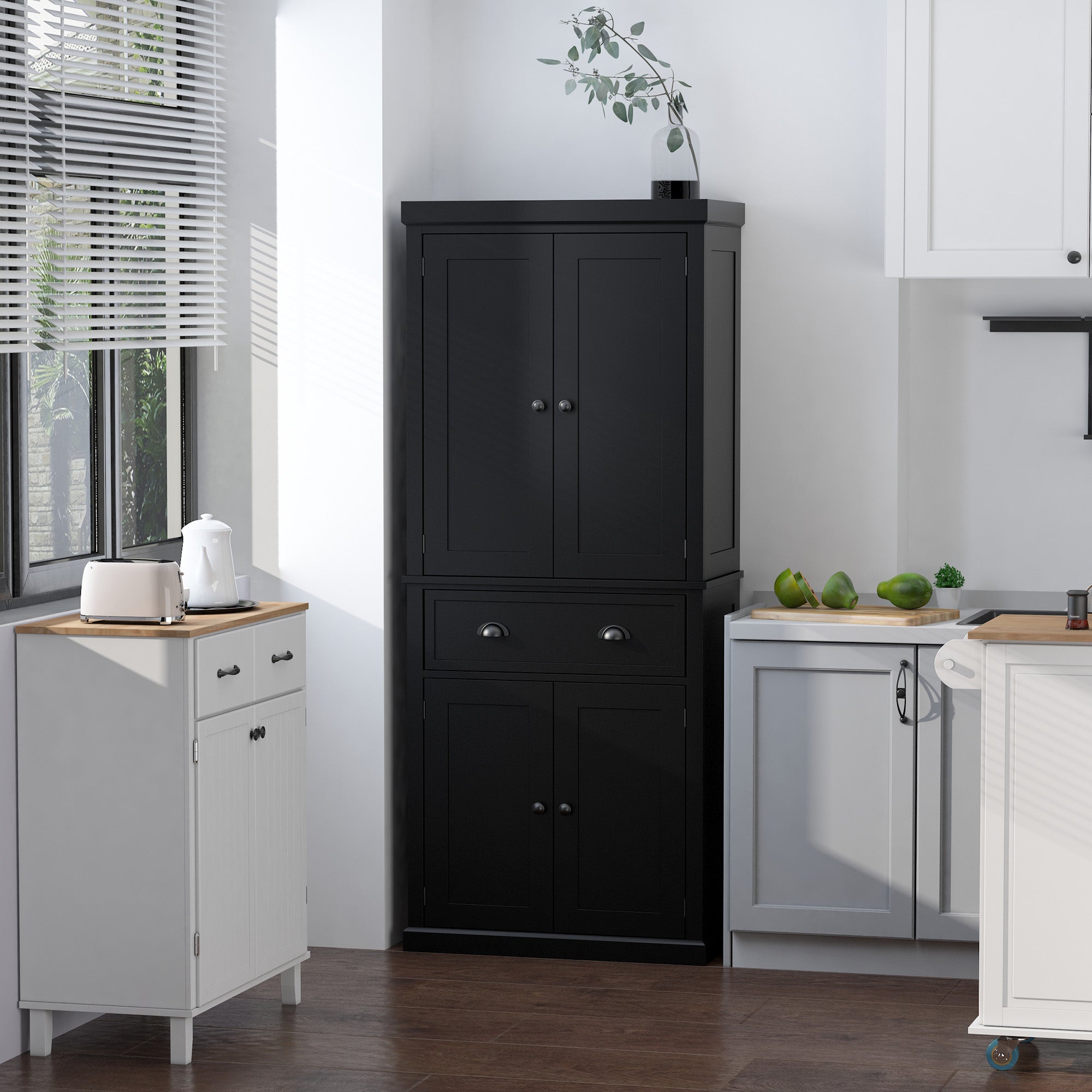 Long Standing Kitchen Cabinet w/ 2 Drawers MDF Board White