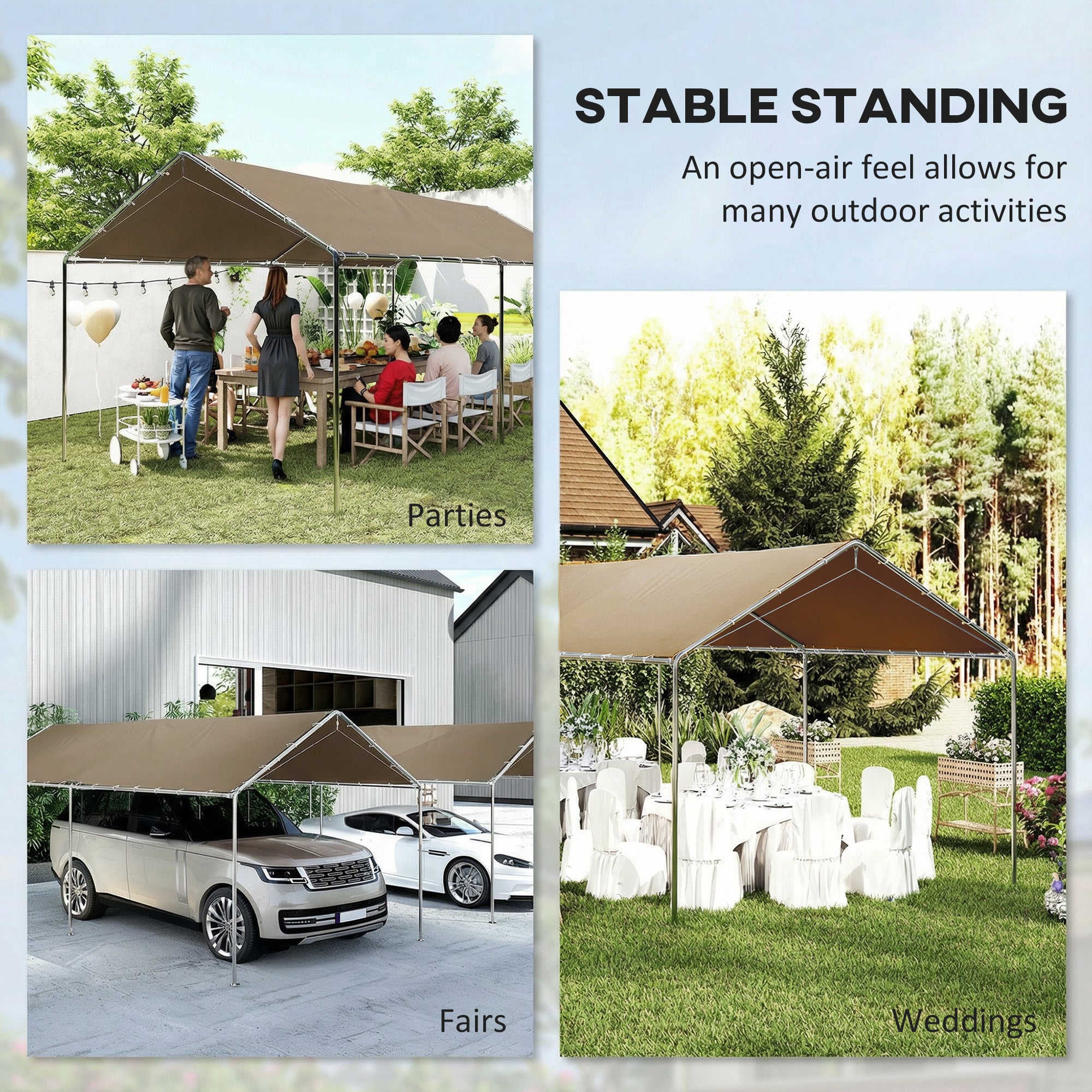 10' x 20' ካርፖርት ከባድ ጽምብሊ ጋልቫናይዝድ መኪና ካኖፒ ምስ ዝሓዘ ኣንከር ኪት፡ 3 ተደልዲሉ ሓጺን ኬብላት፡ ካኪ