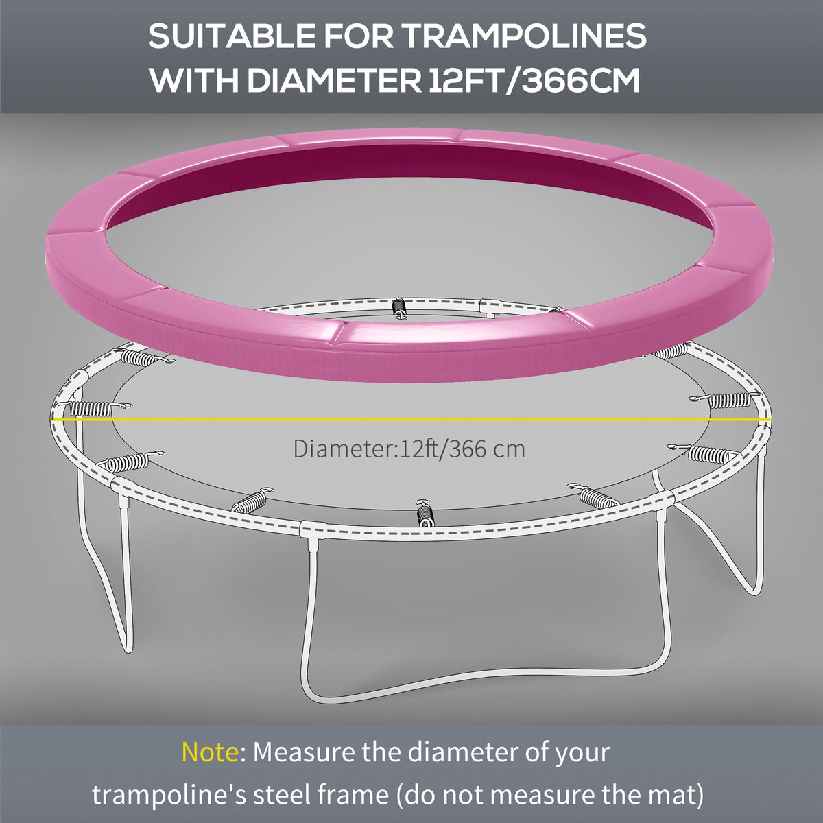 Soozier 12FT Trampoline Spring Cover, Trampoline Pad Replacement, Waterproof and Tear-Resistant, All-Weather Trampoline Accessories, No Holes for Pole, Pink
