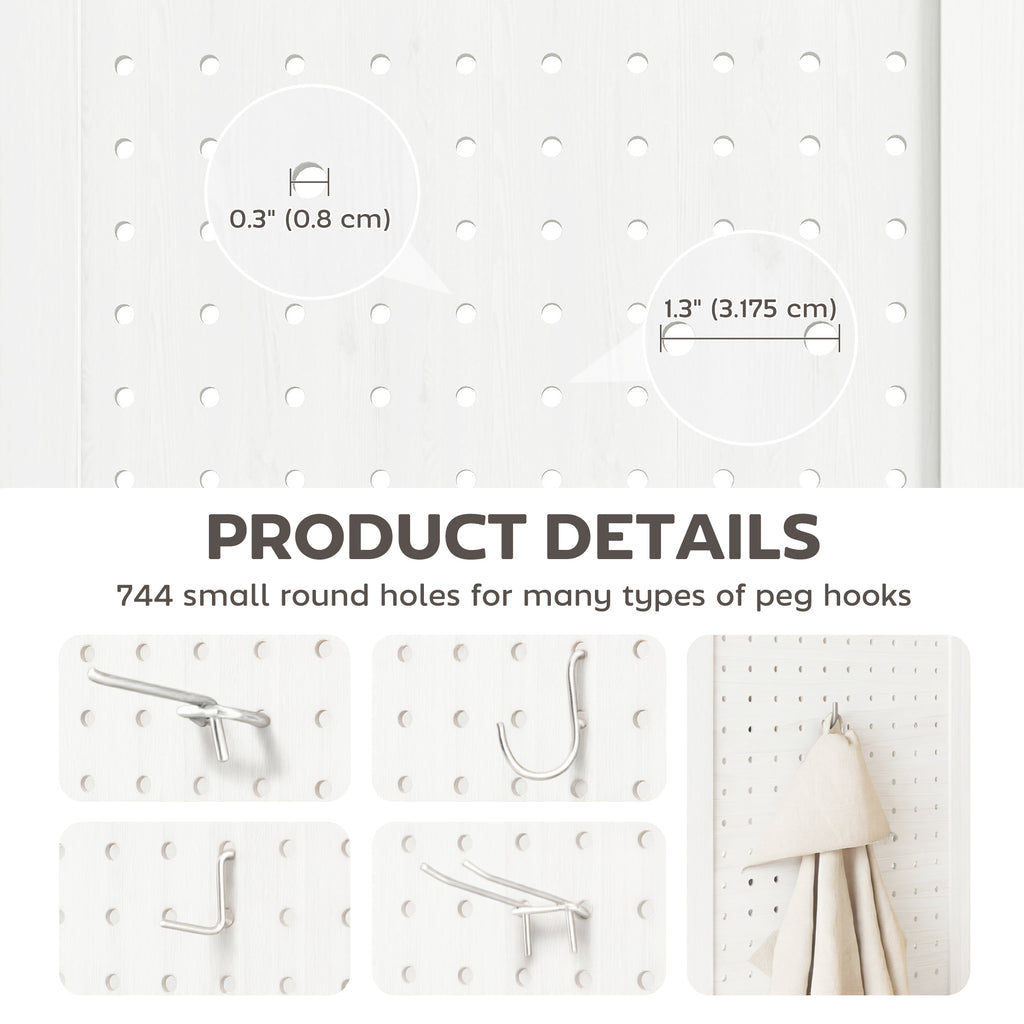 5.6 Ft. Tall 4-Panel Room Divider, Pegboard Panel Folding Privacy Screen, Partition Wall Divider for Bedroom, White
