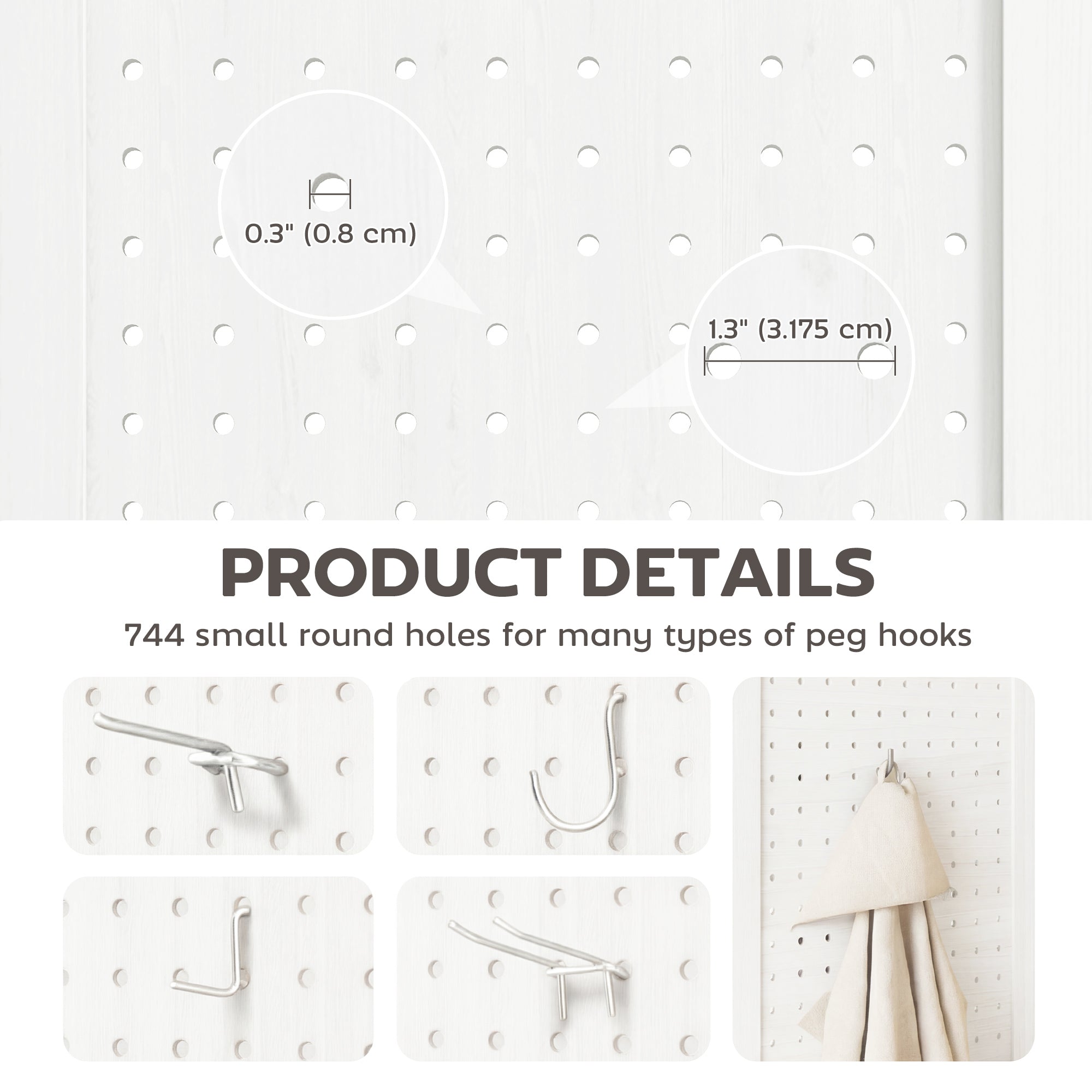 5.6 Ft. Tall 4-Panel Room Divider, Pegboard Panel Folding Privacy Screen, Partition Wall Divider for Bedroom, White