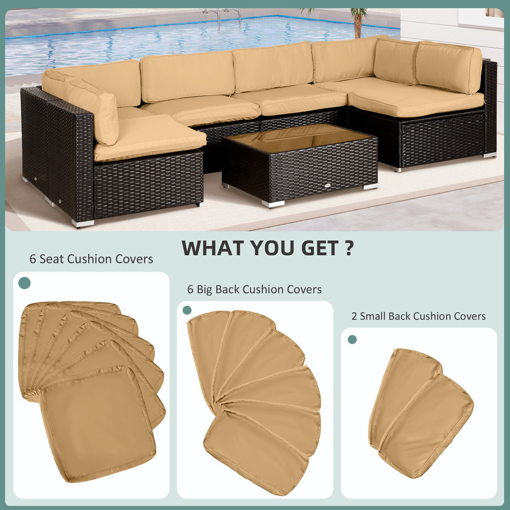 Outdoor 14pc Patio Rattan Sofa Set Cushion Polyester Cover Replacement Set - No Cushion Included Beige | Aosom Canada