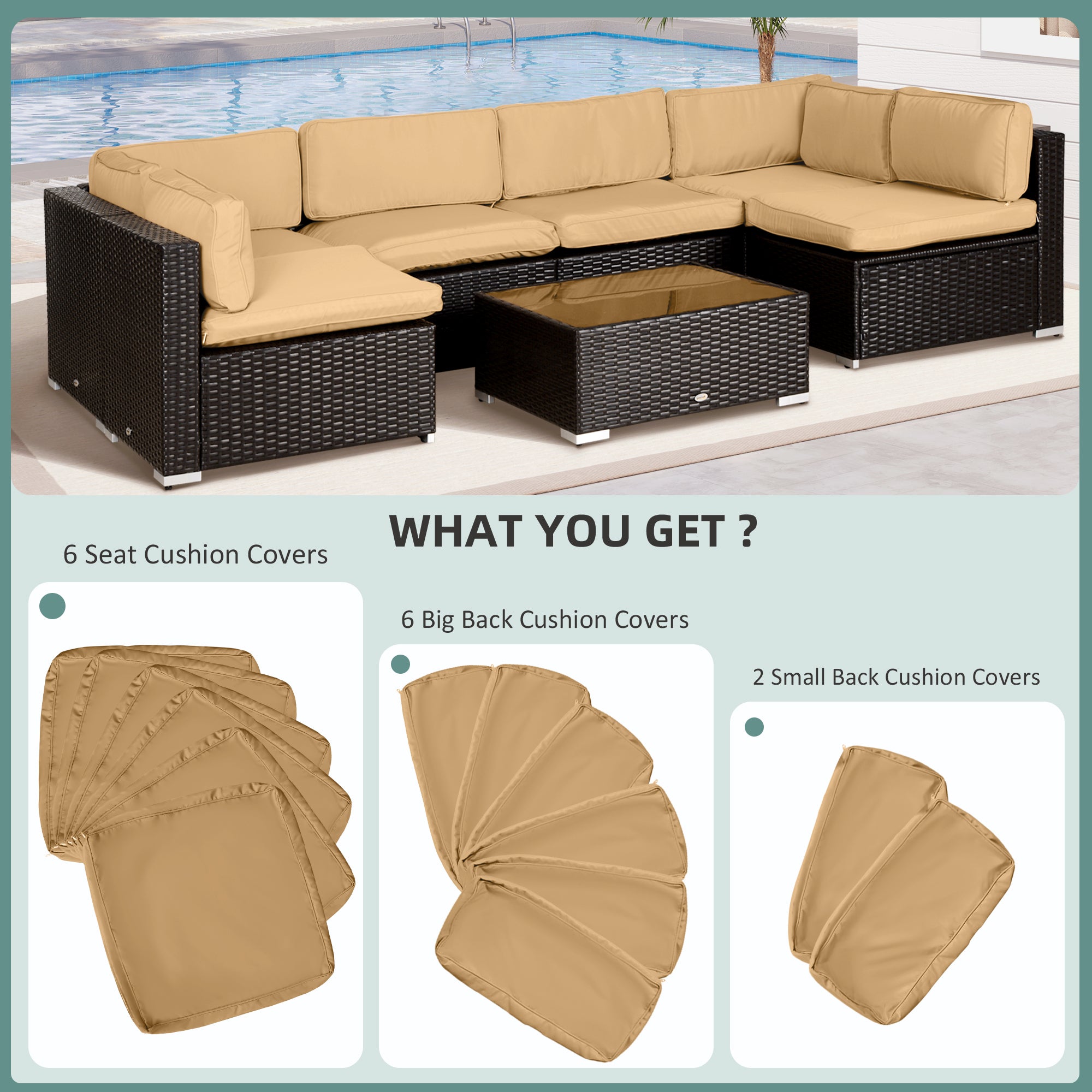 Outdoor 14pc Patio Rattan Sofa Set Cushion Polyester Cover Replacement Set - No Cushion Included Beige | Aosom Canada