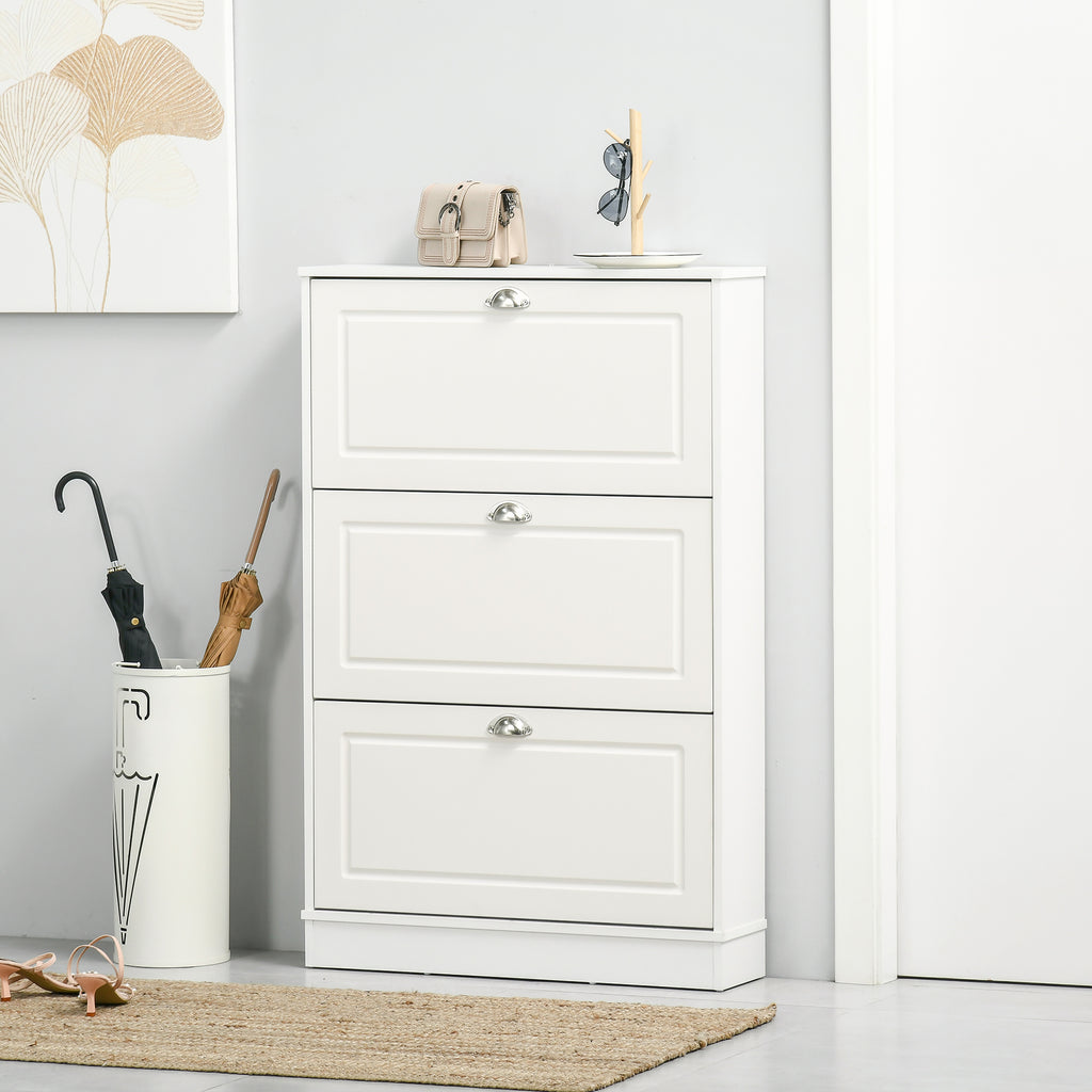 Shoe Cabinet with 3 Flip Drawers, Narrow Shoe Storage Cabinet, Holds 12 Pairs for Entryway, Hallway, White