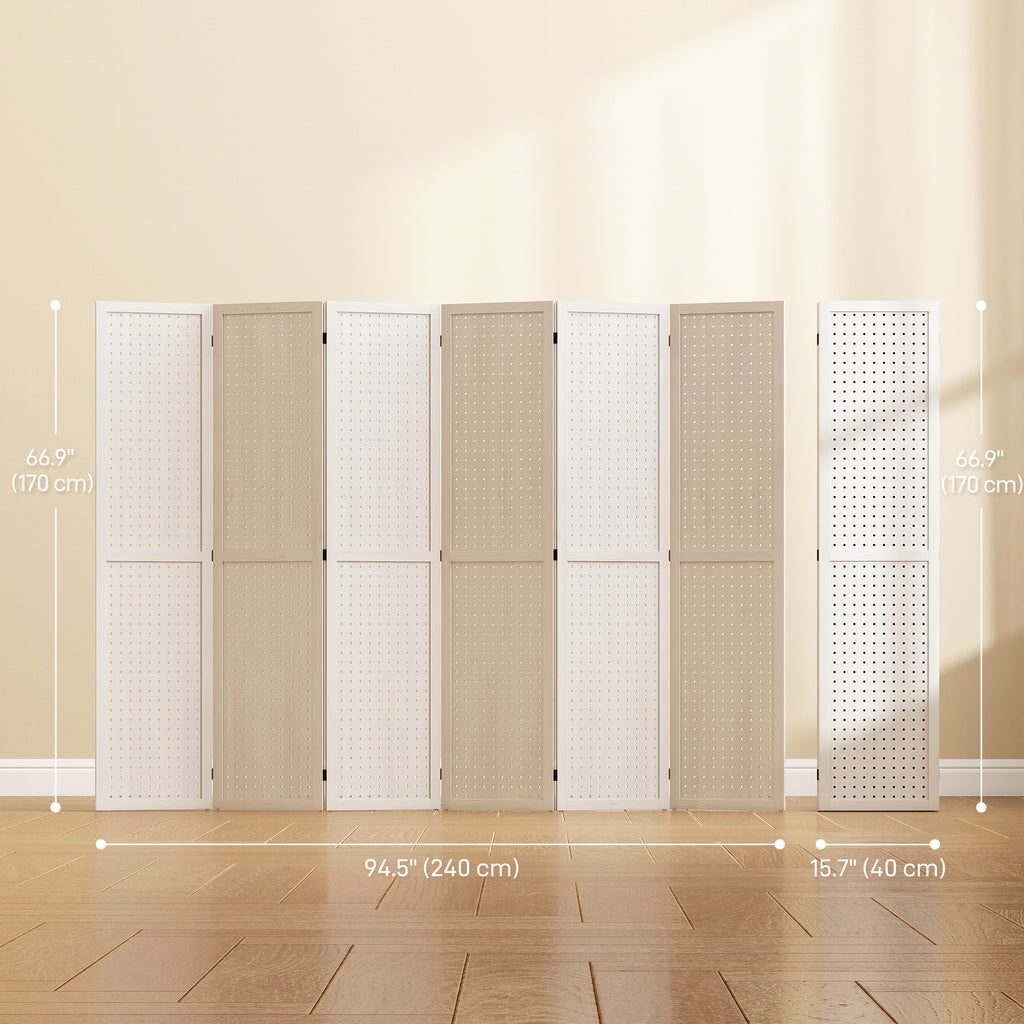 5.6 Ft. Tall 4-Panel Room Divider, Pegboard Panel Folding Privacy Screen, Partition Wall Divider for Bedroom, White