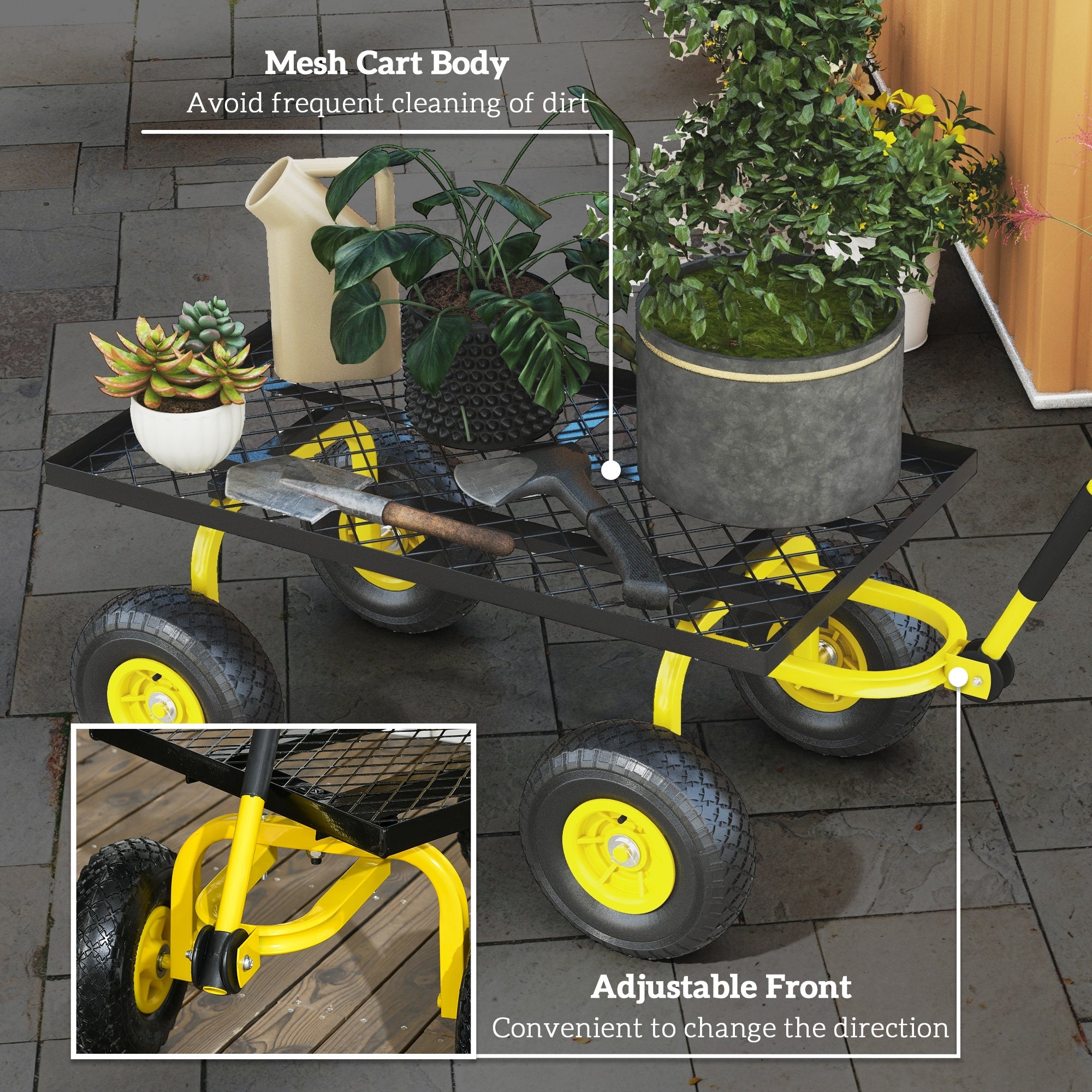Heavy Duty Garden Wagon Cart with 10" Wheels, 330 lbs Capacity, for Garden, Beach, Lawn, Black