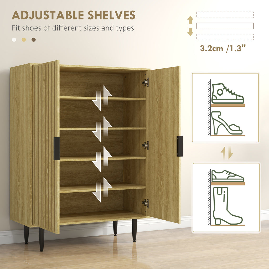 Entryway Shoe Cabinet with 5-Tier Shelving and Adjustable Shelves, 15 Pair Shoe Storage Organizer for Hallway, Oak
