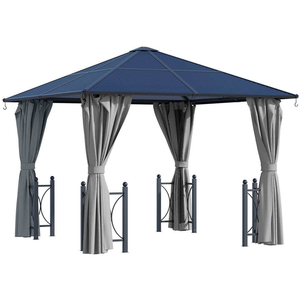 10' x 10' ሃርድቶፕ ጋዜቦ ብፒሲ ቦርድ ጣሪያን ኣሉሚኒየም ፍሬምን፣ ፓትዮ ጋዜቦ ምስ መጋረጃታትን መርበብታትን ንግብረ-ሓዳር ወይ ሰርግ ማርኪ ቴንት፣ ጸሊም