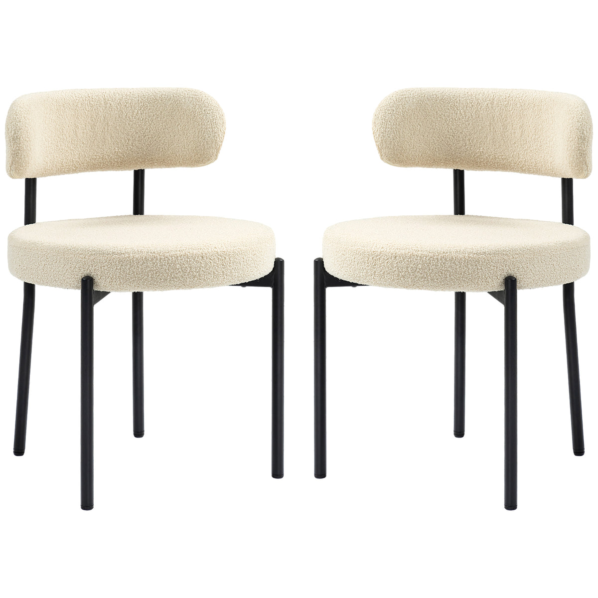 2 Pieces Kitchen Chairs, Modern Dining Chairs w/ Berber Fleece Upholstery and Steel Legs for Living Room, Beige