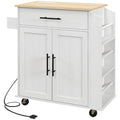 Rolling Island with Wheels for Kitchen, Kitchen Island on Rollers with Power Outlets, Drawer and Doors
