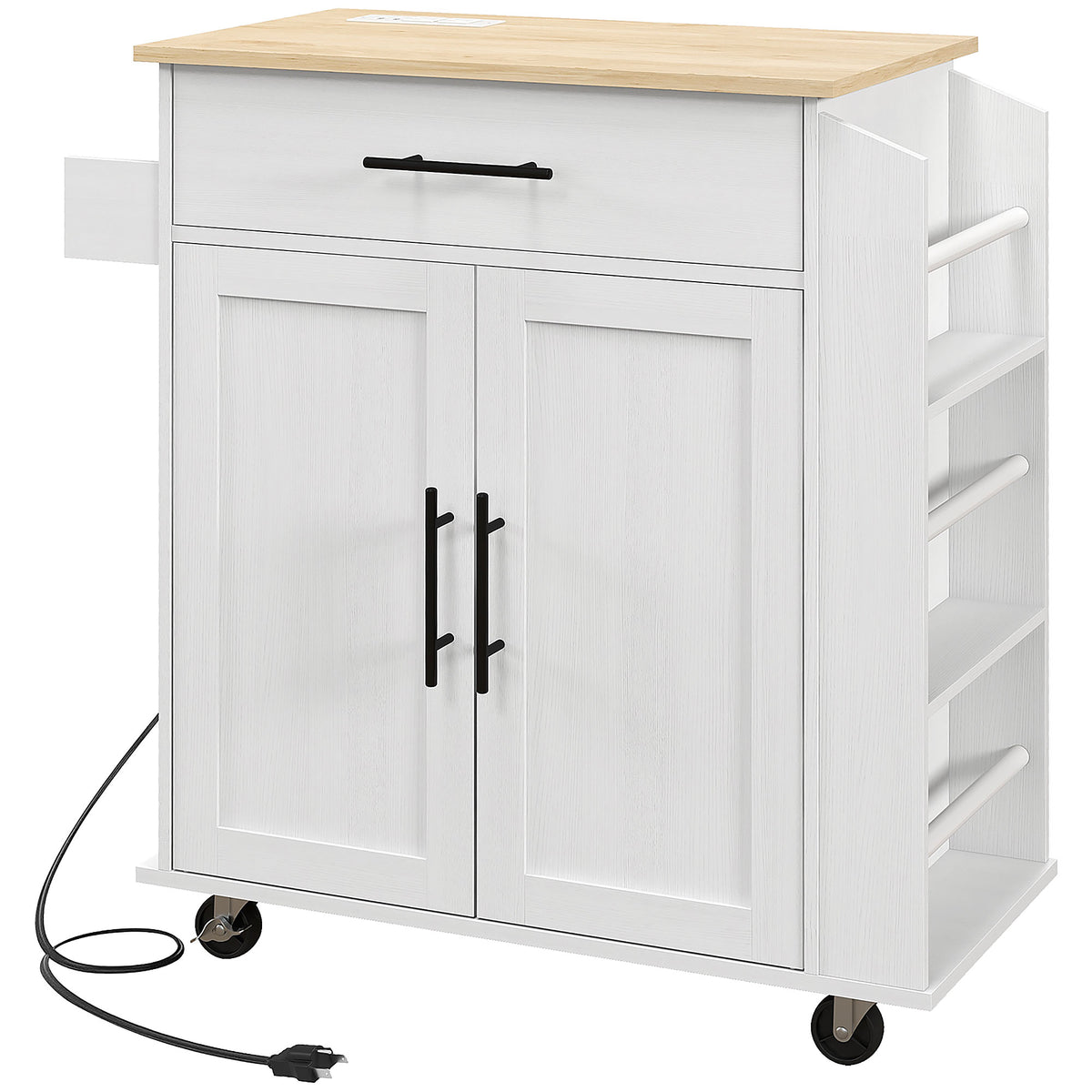 Rolling Island with Wheels for Kitchen, Kitchen Island on Rollers with Power Outlets, Drawer and Doors