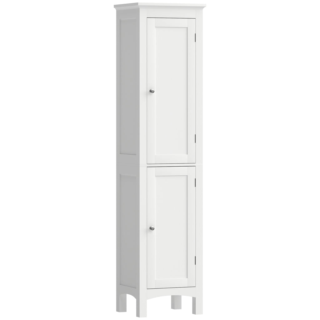 Tall Bathroom Cabinet, Freestanding Storage Organizer with Adjustable Shelves and Cupboards, 15" x 13" x 63", White