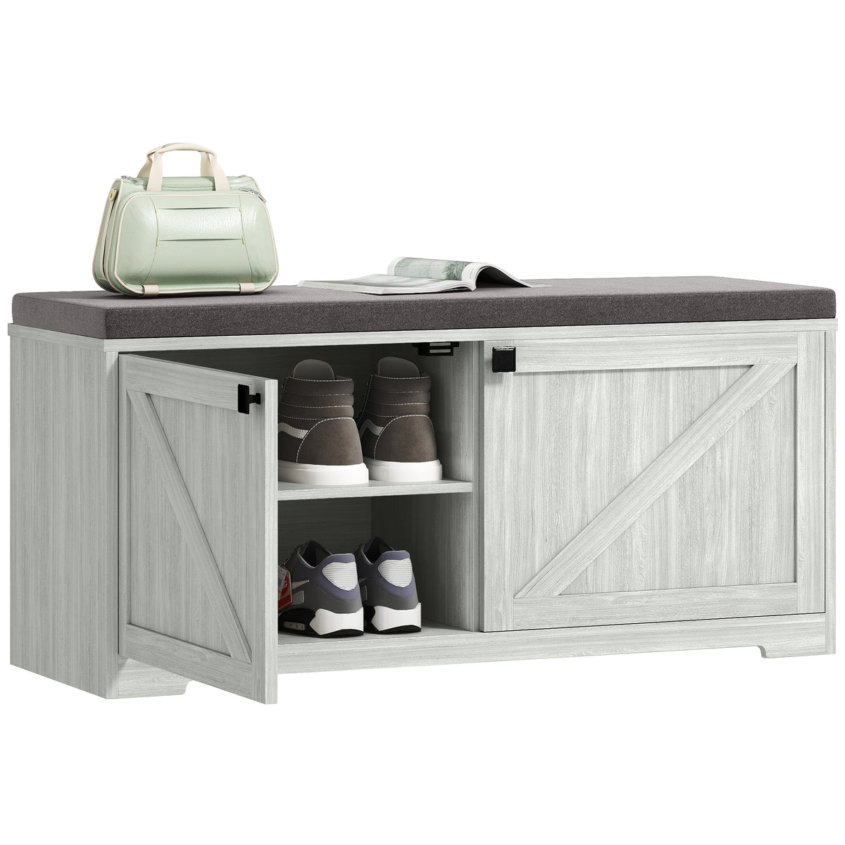 Shoe Storage Bench with Padded Seat, Entryway Bench Holds up to 352 lb, Shoe Organizer, 8 Pairs, Light Grey
