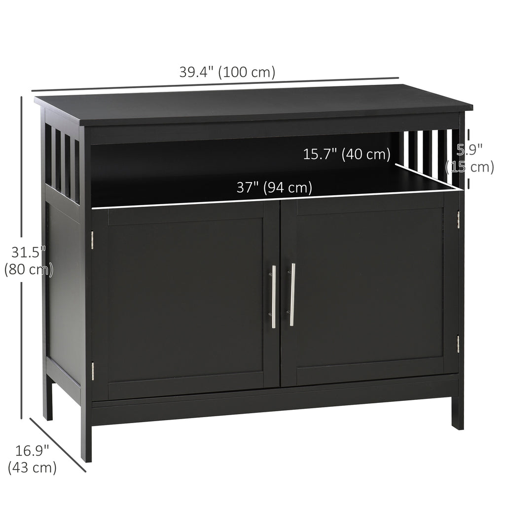 Kitchen Sideboard, Buffet Cabinet, Wooden Storage Console Table with 2-Level Cabinet and Open Shelf, Black
