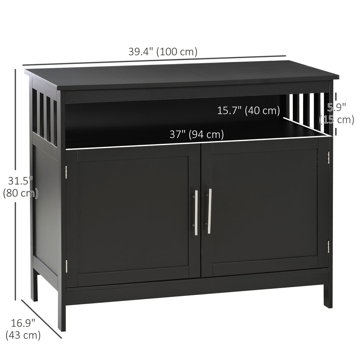 Kitchen Sideboard, Buffet Cabinet, Wooden Storage Console Table with 2-Level Cabinet and Open Shelf, Black