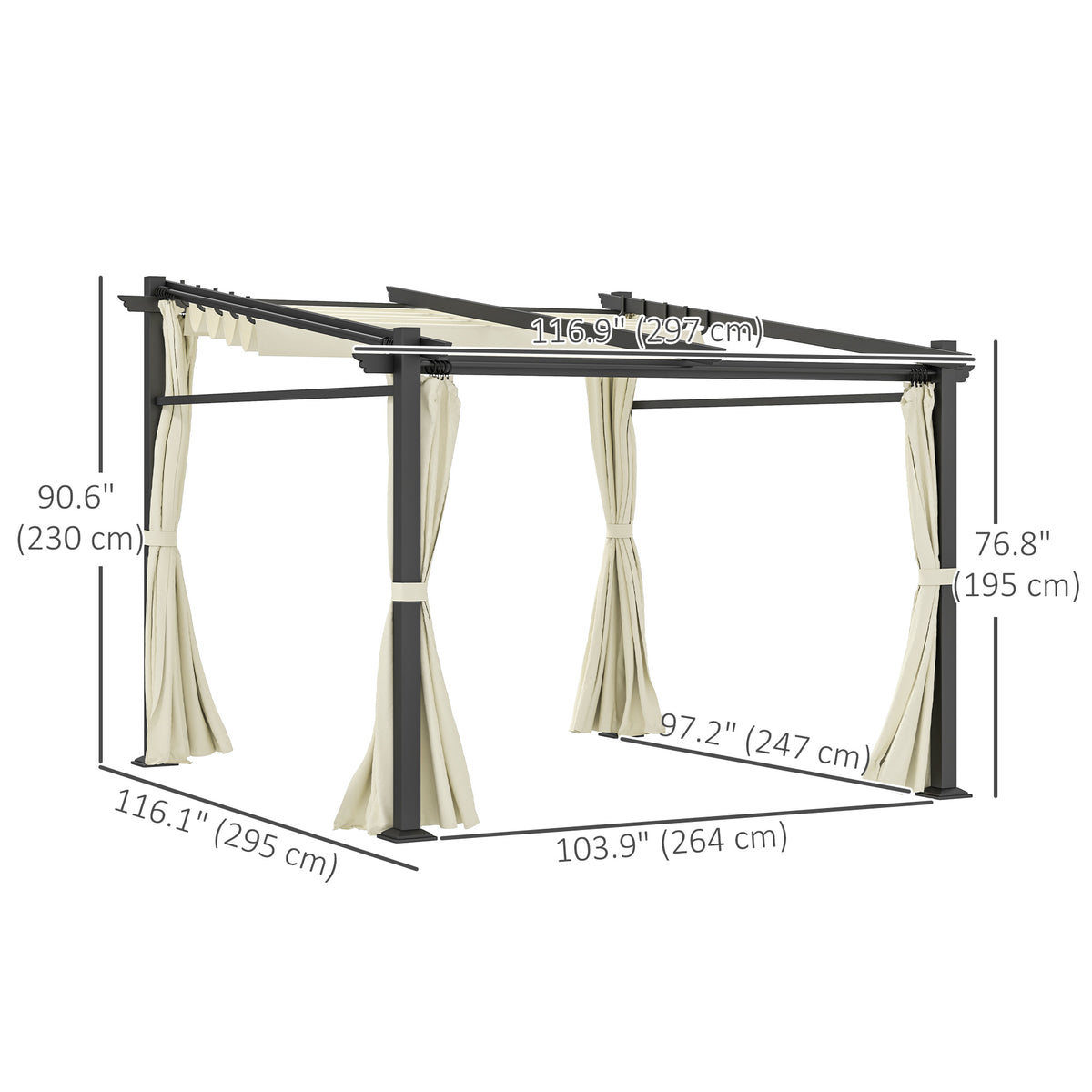 ብረታዊ ፐርጎላ ተንሸራታቲ ናይ ላዕሊ ሽፋን፣ ናይ ምልሳስ ፐርጎላ ሽፋን፣ 10' x 10'፣ ቢጂ ቀለም