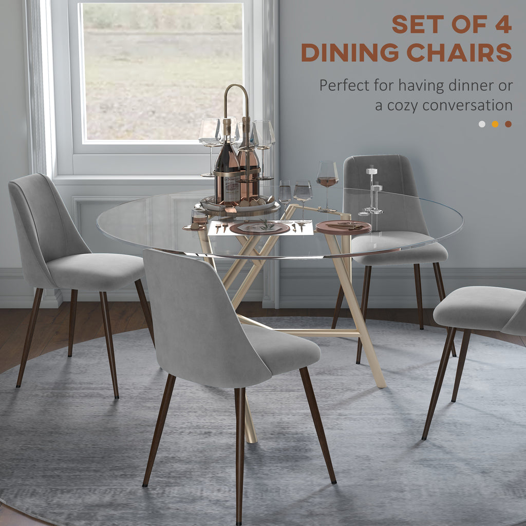 Upholstered Dining Chairs Set of 4, Velvet Accent Chair with Back and Wood-grain Steel Leg for Kitchen, Grey