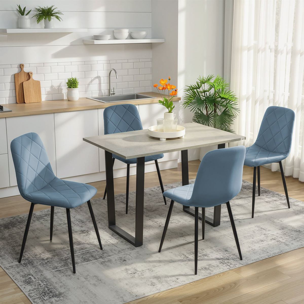 Dining Chairs Set of 4, Upholstered Dining Room Chairs with Steel Legs, Modern Kitchen Chair for Dining Room, Light Blue