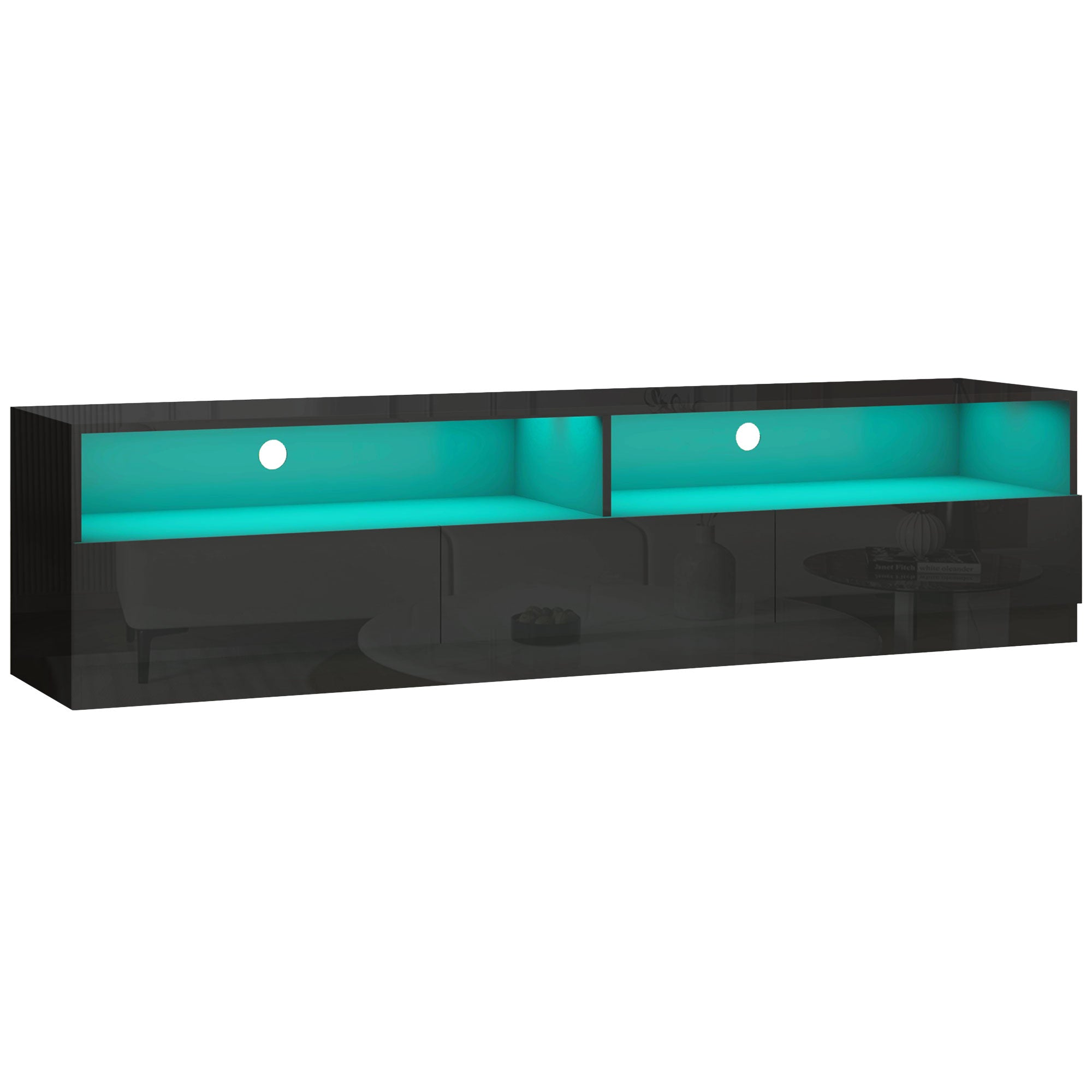 LED ብርሃን ዘለዎ ቲቪ ስታንድ ክሳብ 75" ቲቪ ዝድግፍ፣ ዘመናዊ ቲቪ ካቢኔት ምስ መደርደሪ መሳልብ ንእንዳ መዕበዪ፣ ልዑል ግላይ ጻዕዳ