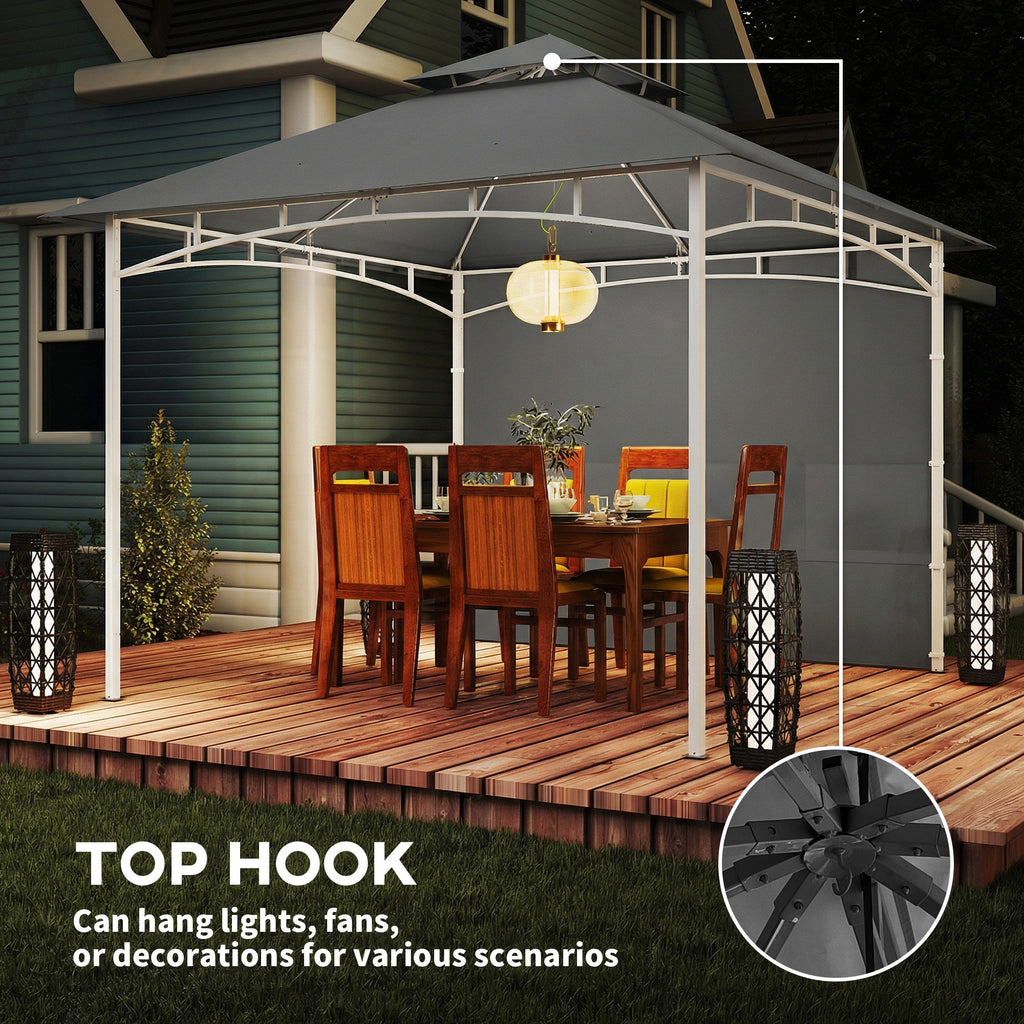 10' x 10' Patio Gazebo, Double Roof Outdoor Gazebo Canopy Shelter with Storage, Hook, Metal Frame, Dark Grey