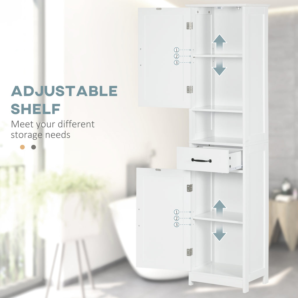 Modern Bathroom Cabinet, Narrow Bathroom Vanities with Open Shelf Drawer Recessed Doors and Adjustable Shelves White