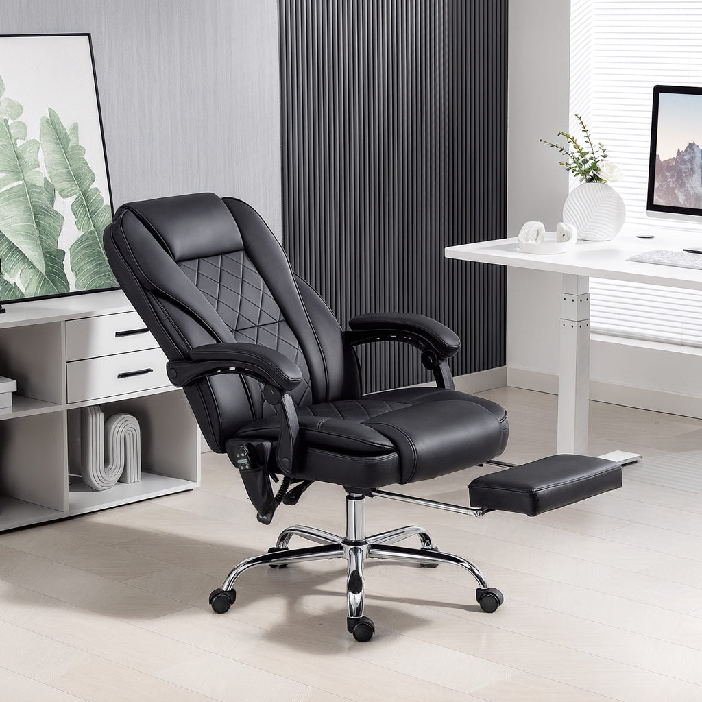 Massage Office Chair, Reclining Computer Chair with Adjustable Height and Footrest, Brown