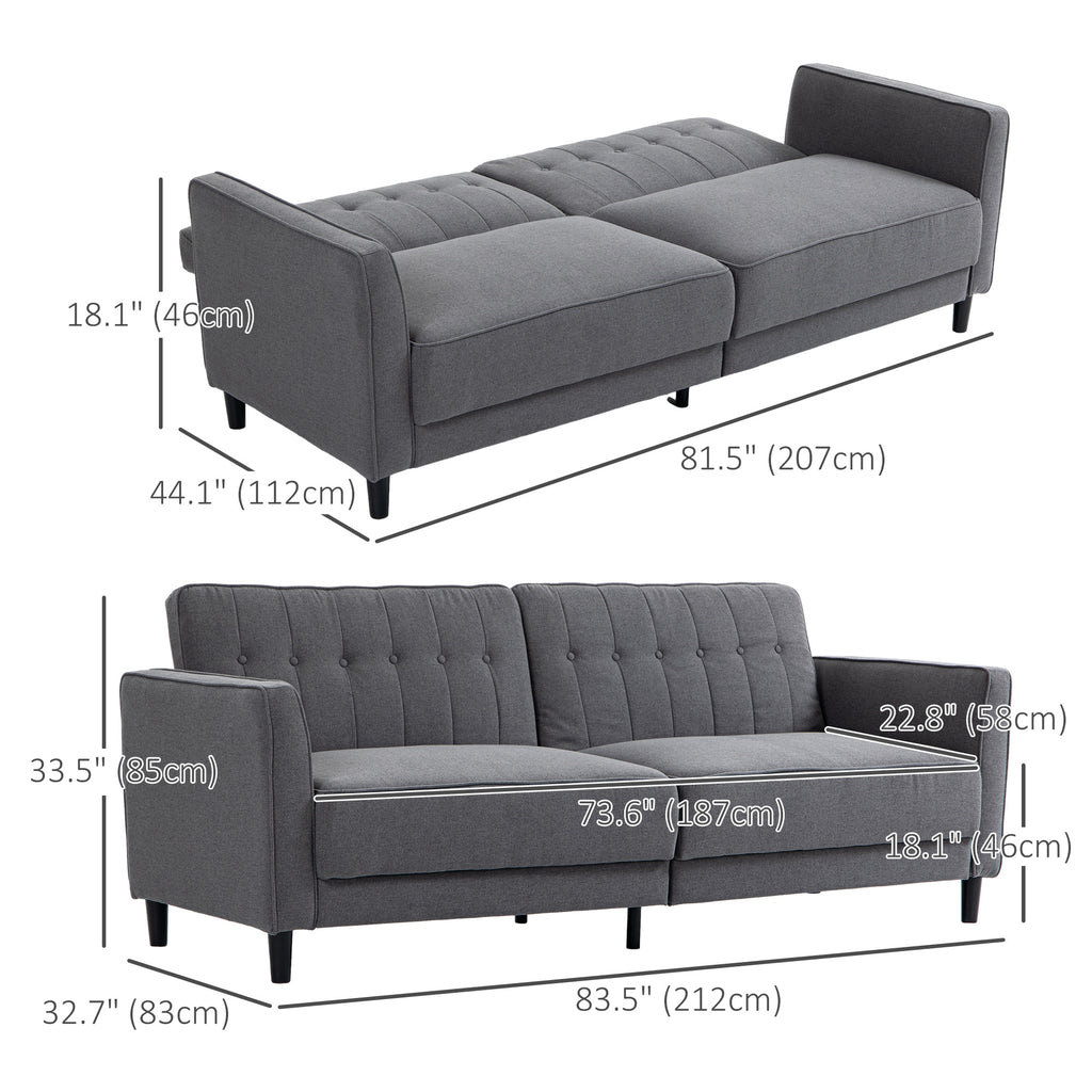 Convertible Bed with Couch, Button Tufted Fabric Sofa Bed with Adjustable Back for Living Room, Charcoal Grey