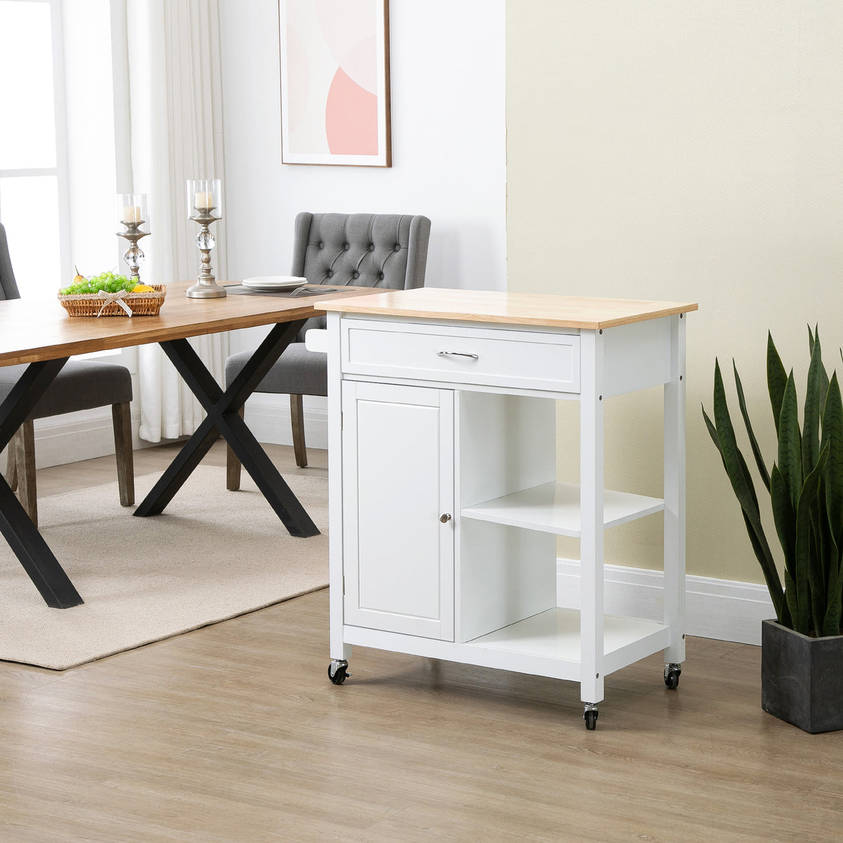 Rolling Kitchen Cart with Wood Top and Drawer, Kitchen Island on Wheels for Dining Room, Grey