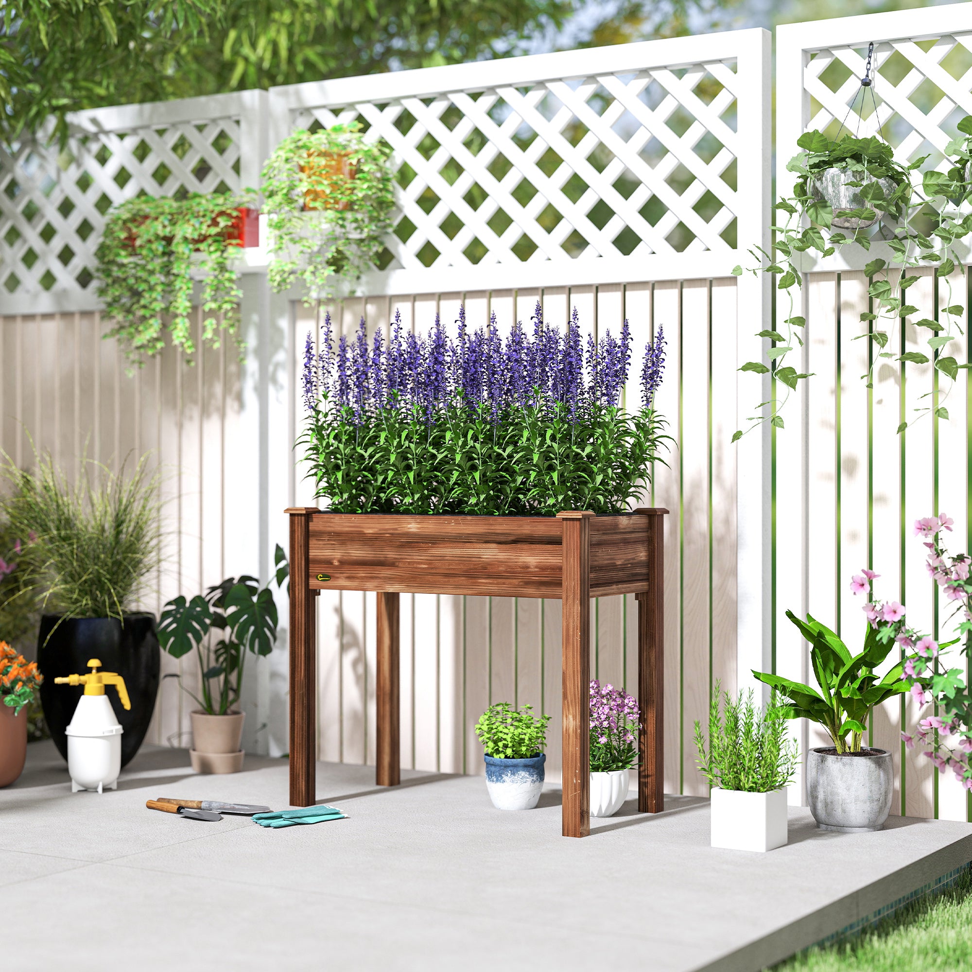 48" x 22" x 30" Wooden Patio Raised Garden Bed Planter, Elevated Planter Box with Legs, Carbonized