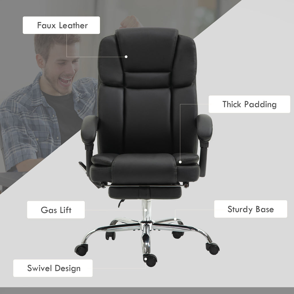 Massage Office Chair, Reclining Executive Office Chair with 6-Point Vibration, Footrest and High Back, White