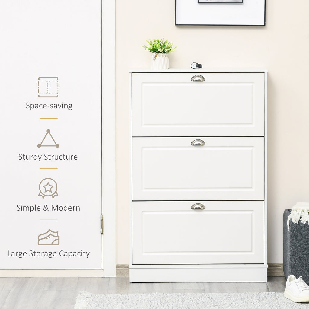 Shoe Cabinet with 3 Flip Drawers, Narrow Shoe Storage Cabinet, Holds 12 Pairs for Entryway, Hallway, White
