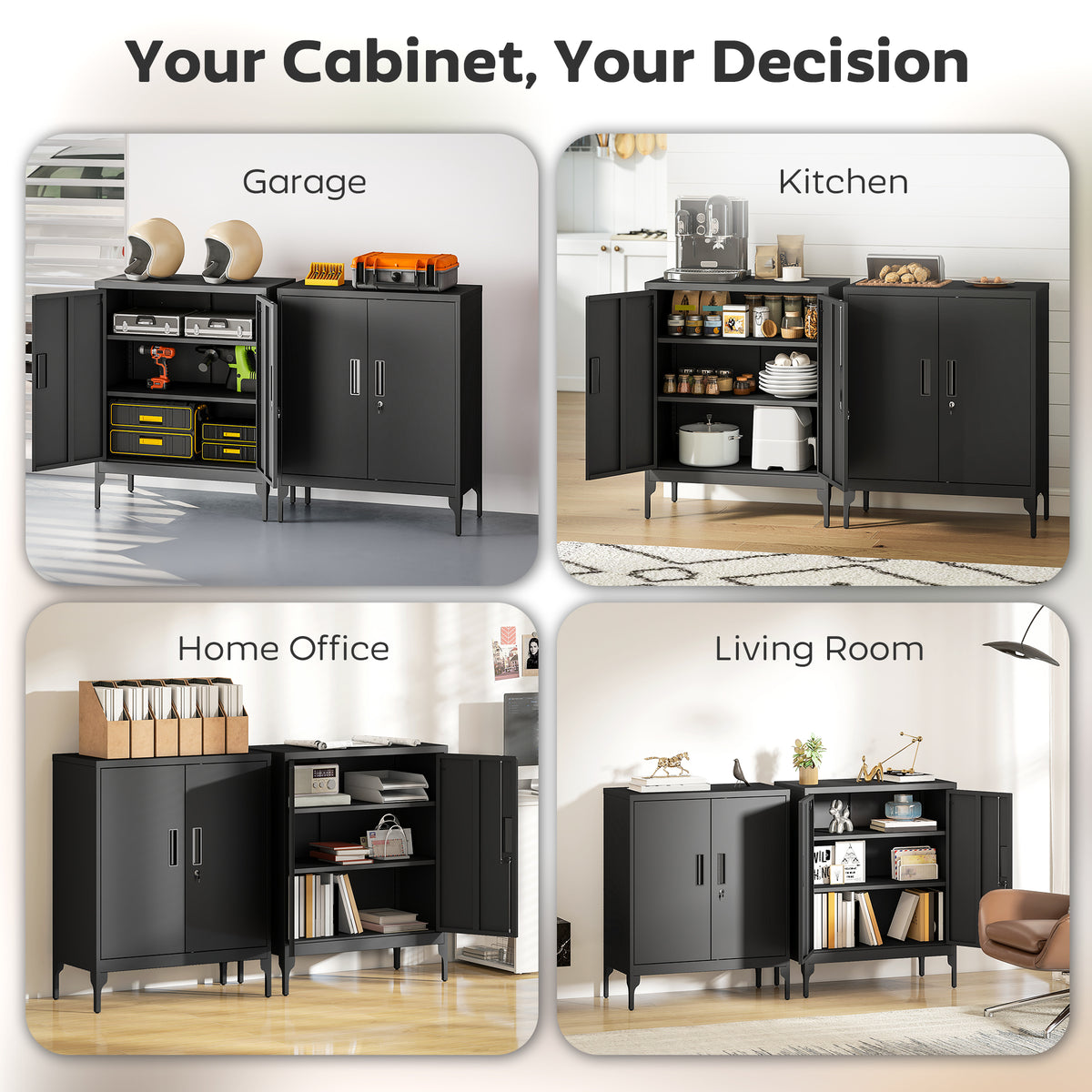 Office Storage Cabinet with Lock, Filing Cabinet with Adjustable Shelves and Doors for Home Office, Garage, White